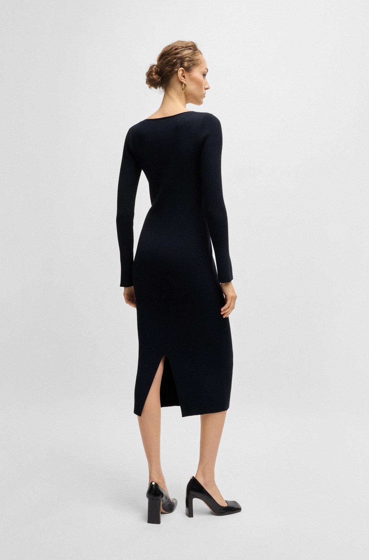 Long-sleeved V-neck dress with ribbed knit Product Image
