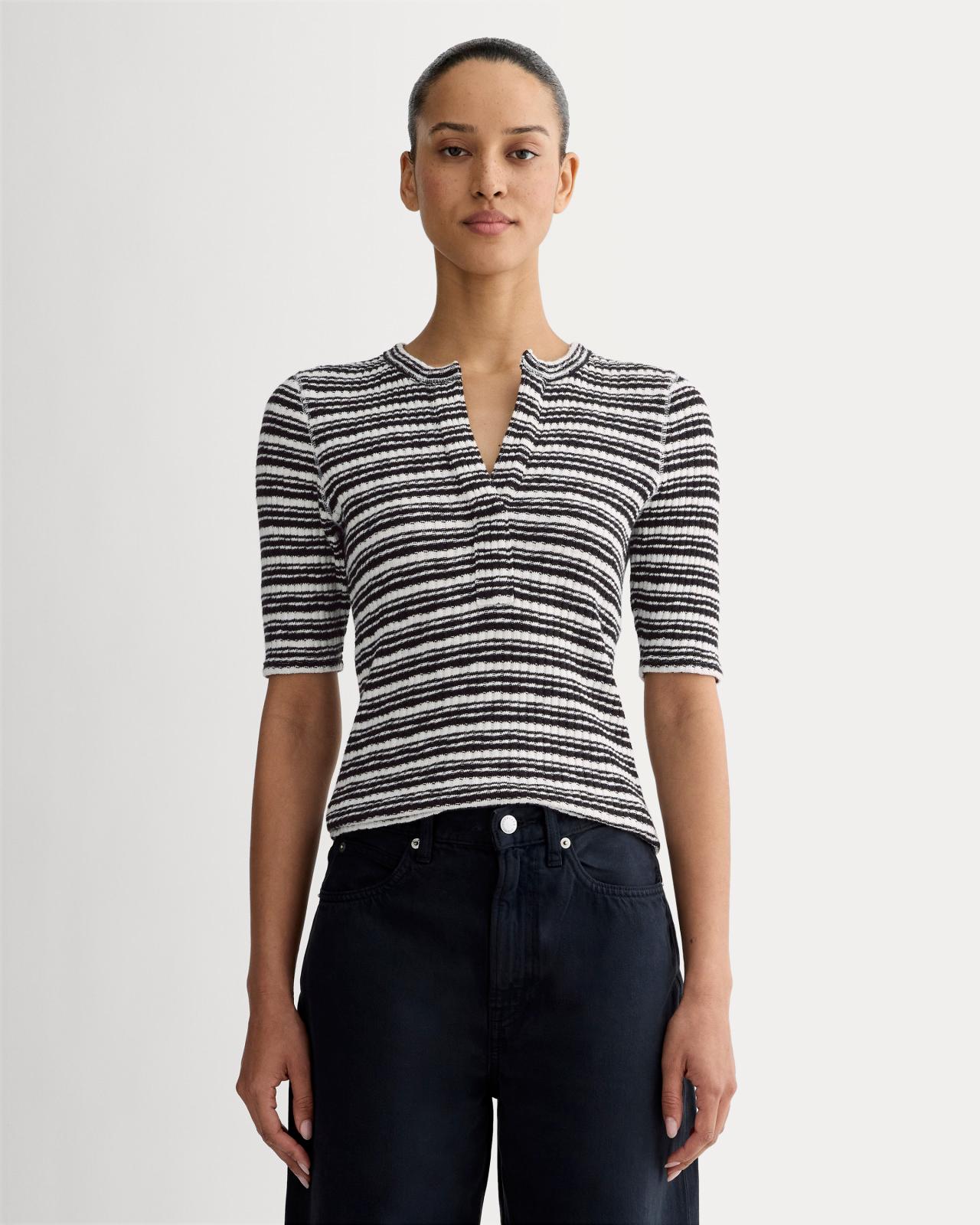 The Rib-Knit Short-Sleeve Henley Product Image