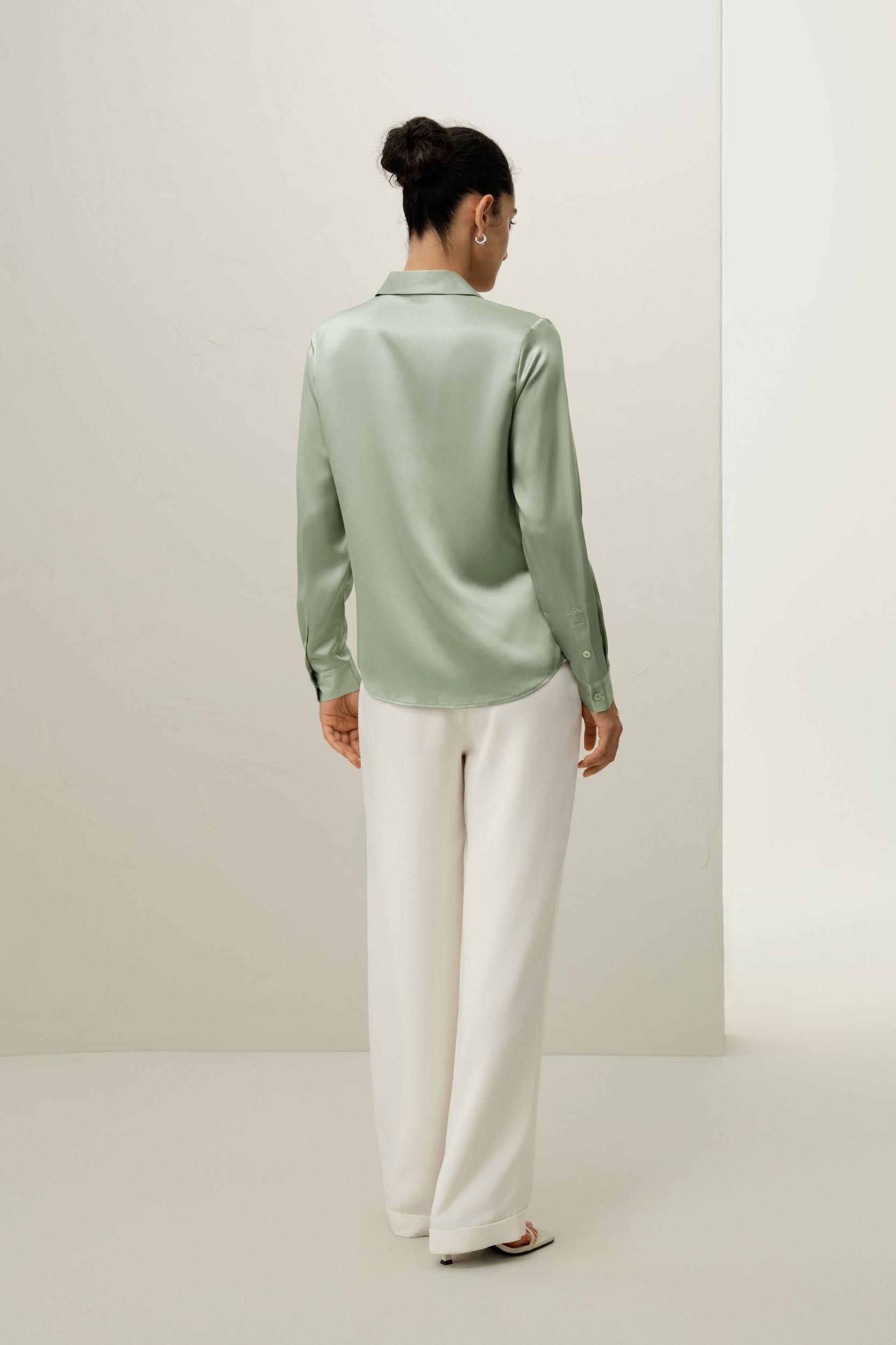 Basic Concealed Placket Silk Shirt Product Image