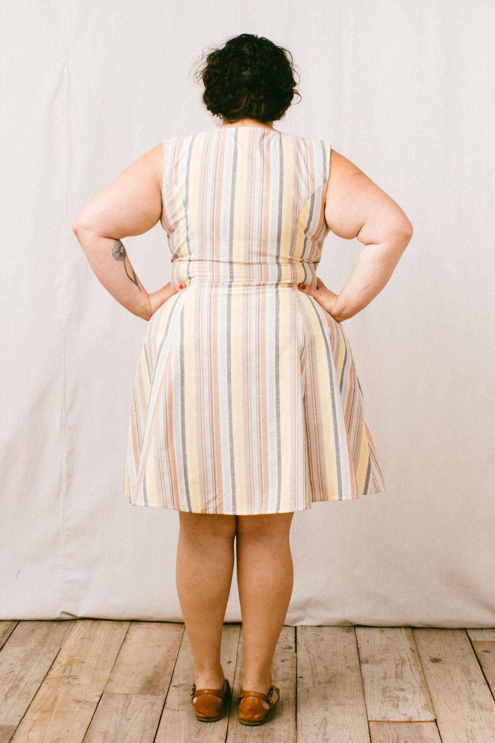 Thea Dress in Linen Stripe Product Image