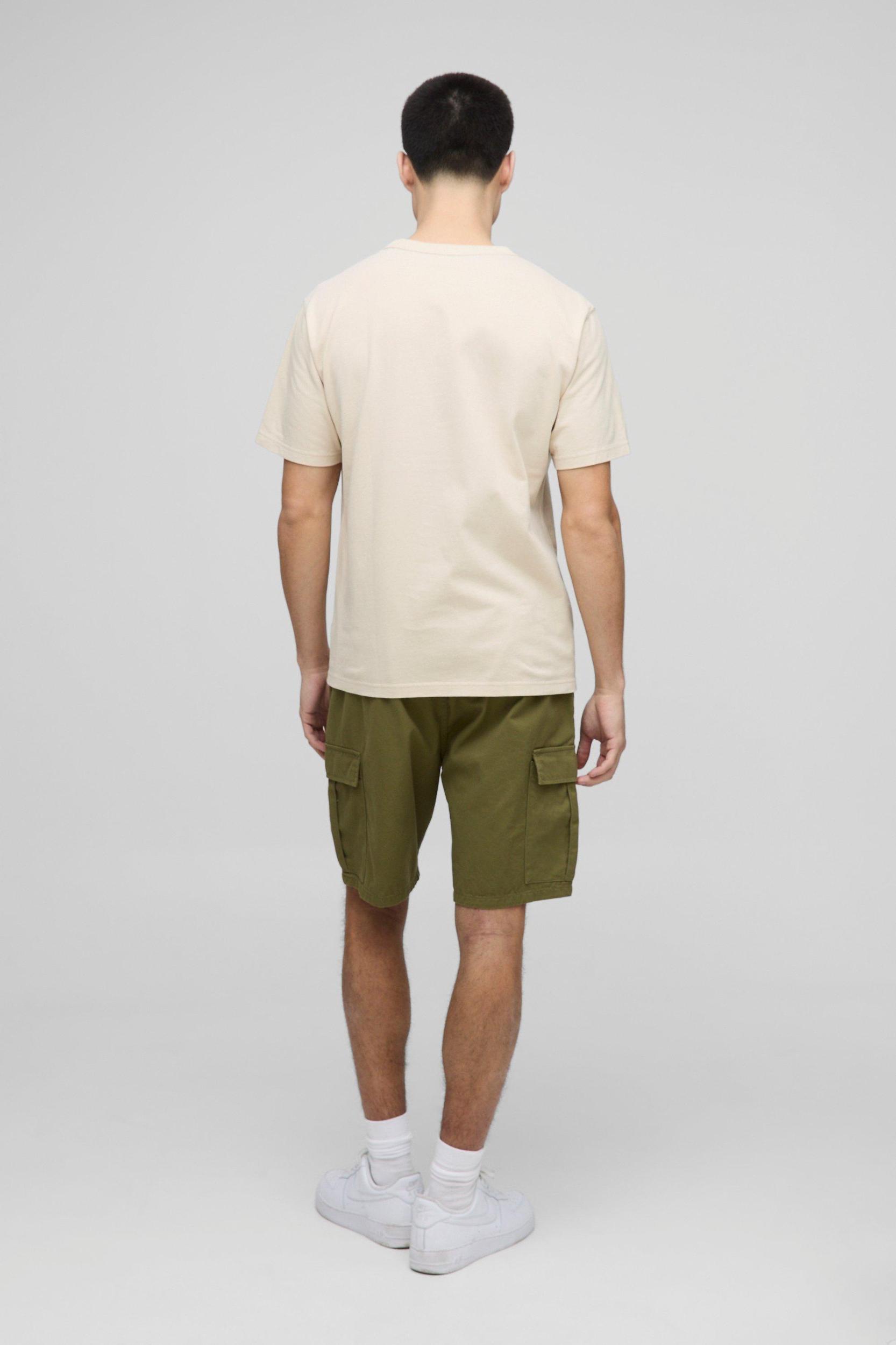 Elasticated Waist Khaki Relaxed Fit Cargo Shorts | boohooMAN USA Product Image