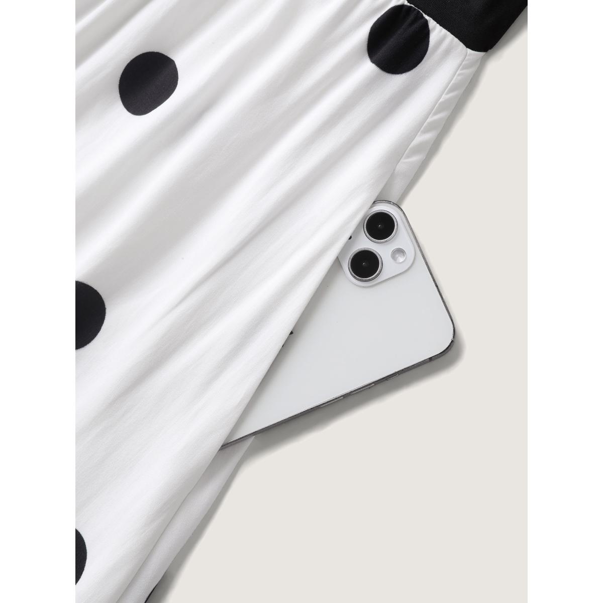 Plus Size Polka Dots Stretchy Waist Pockets Midi Dress Black Women U-neck Sleeveless Curvy BloomChic 30/6X Product Image