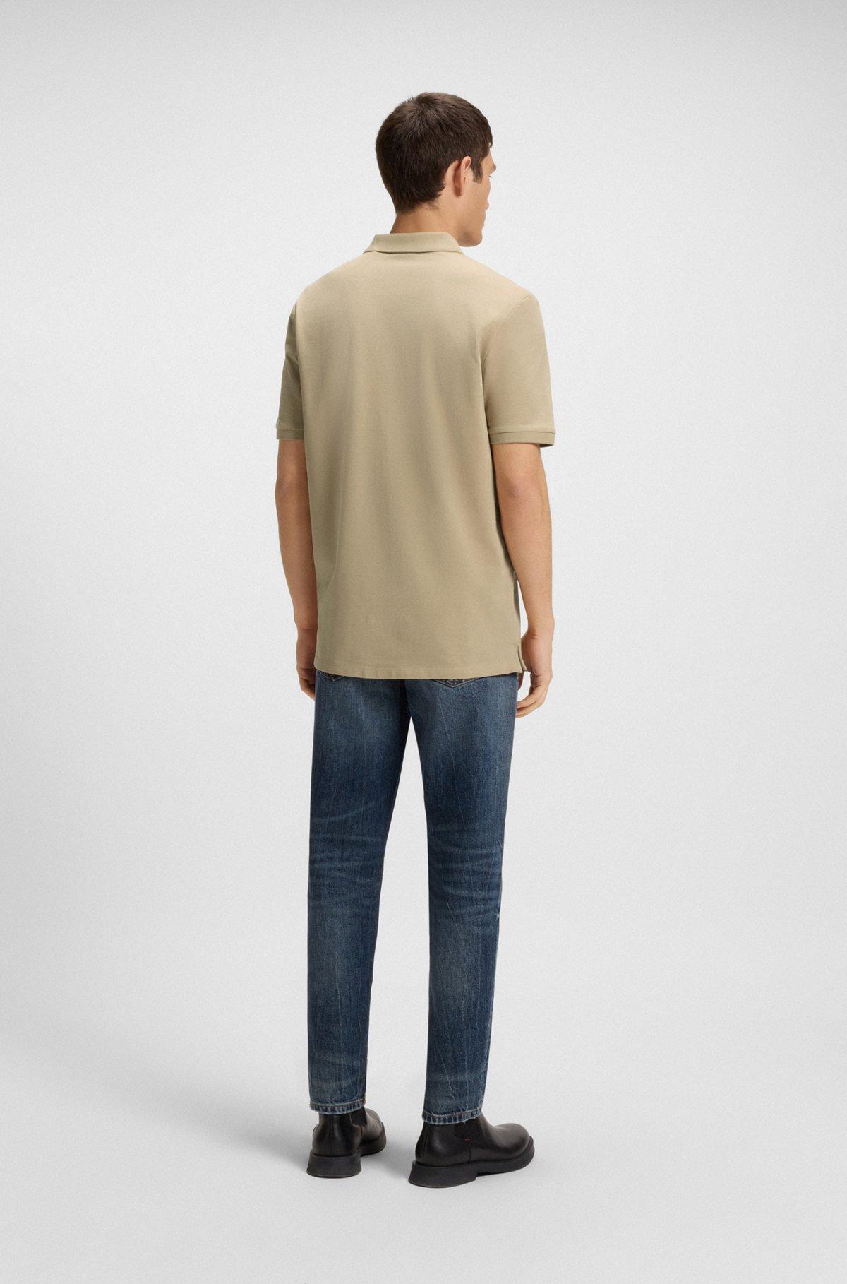 HUGO - Cotton-piqué polo shirt with all-over print - Beige Product Image