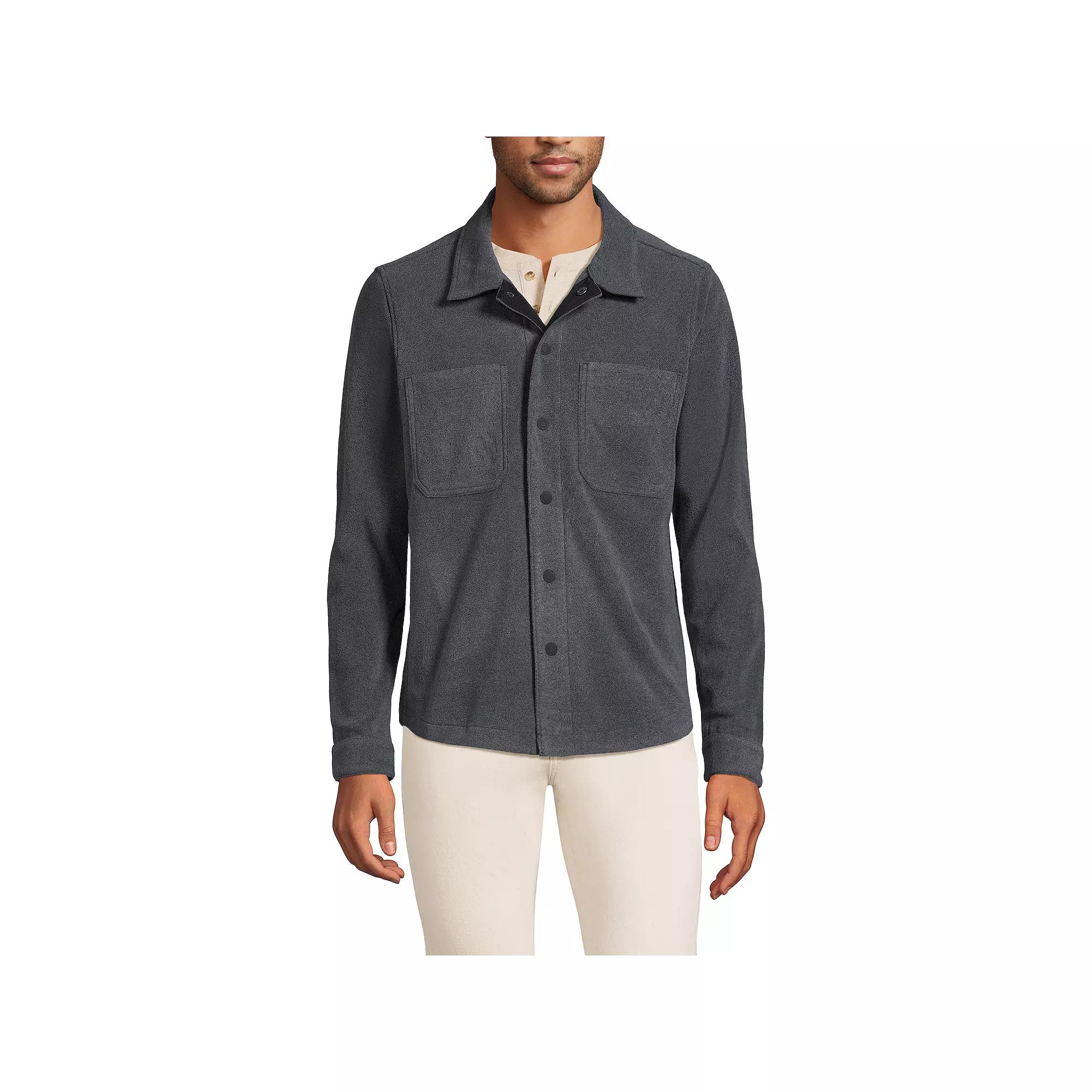 Men's Lands' End Fleece Shirt Jacket, Size: Medium, Dark Grey Heather Product Image
