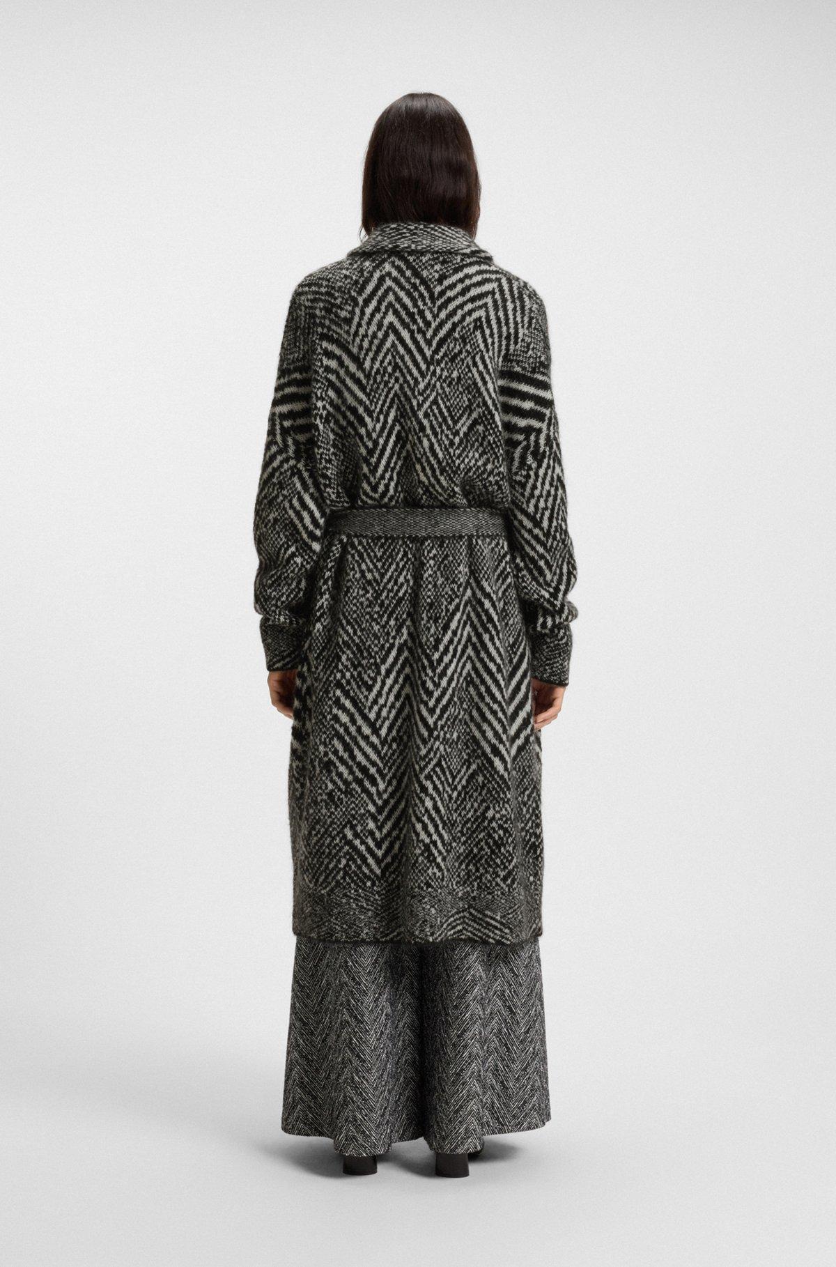 Longline belted cardigan in a patterned textured-wool blend Product Image