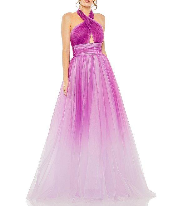 Mac Duggal Ombre Criss Cross Halter Neck Ball Gown Product Image