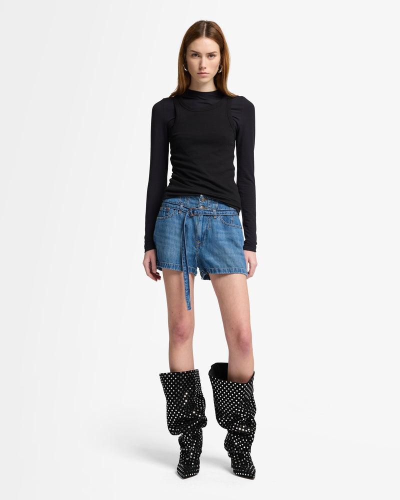 Indigo Linen Belted Short Product Image