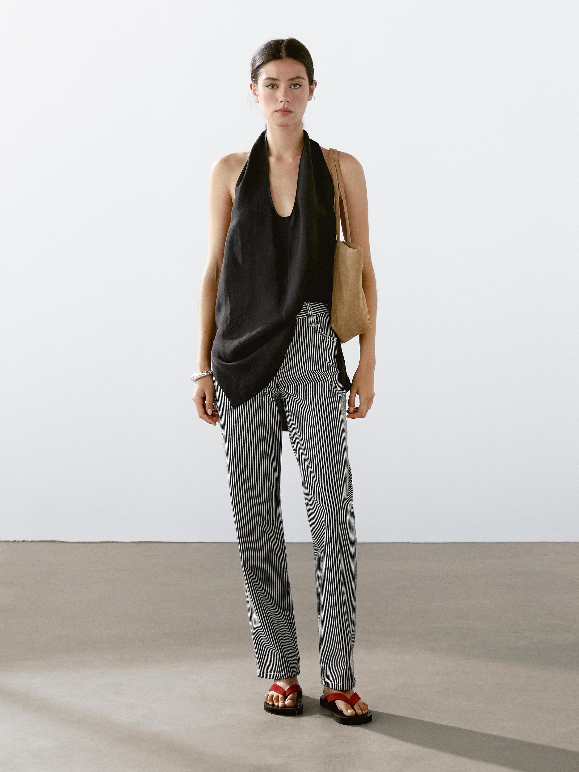 Striped low-rise straight-leg jeans Product Image