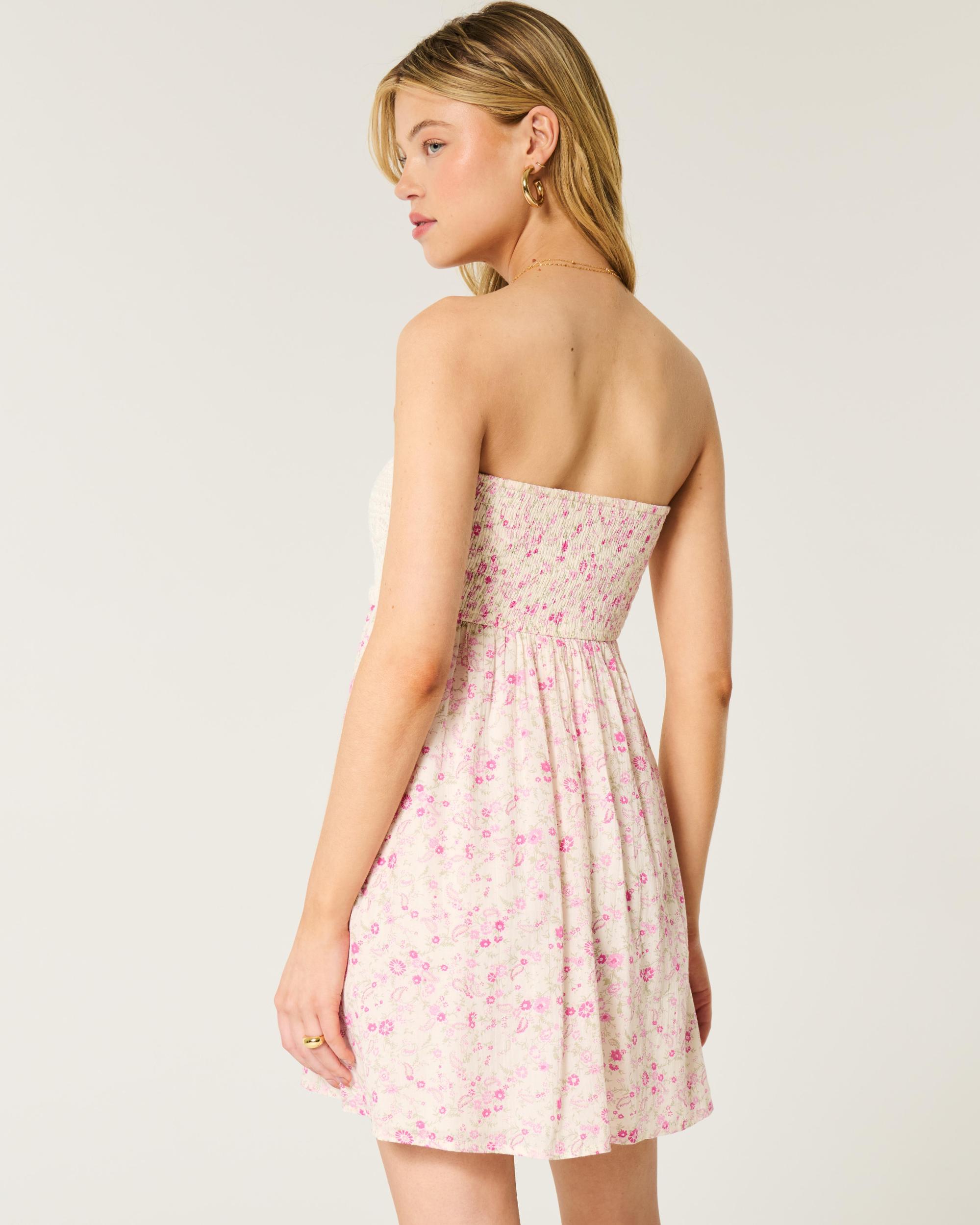 Strapless Crochet-Style Mix Mini Dress Product Image
