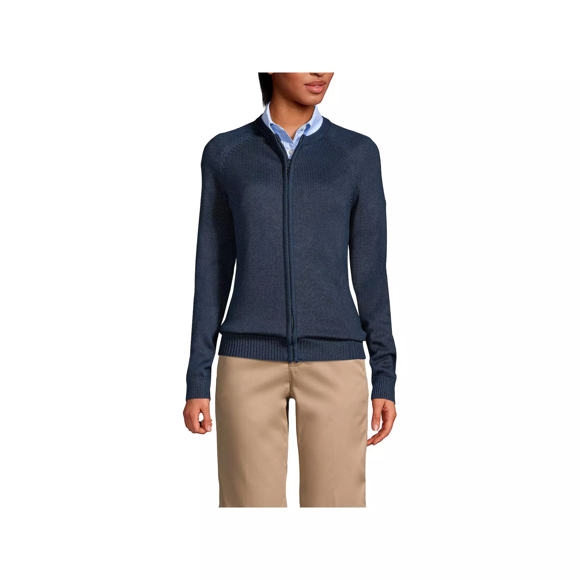 Women's Lands' End School Uniform Zipper-Front Cardigan Sweater,  Product Image
