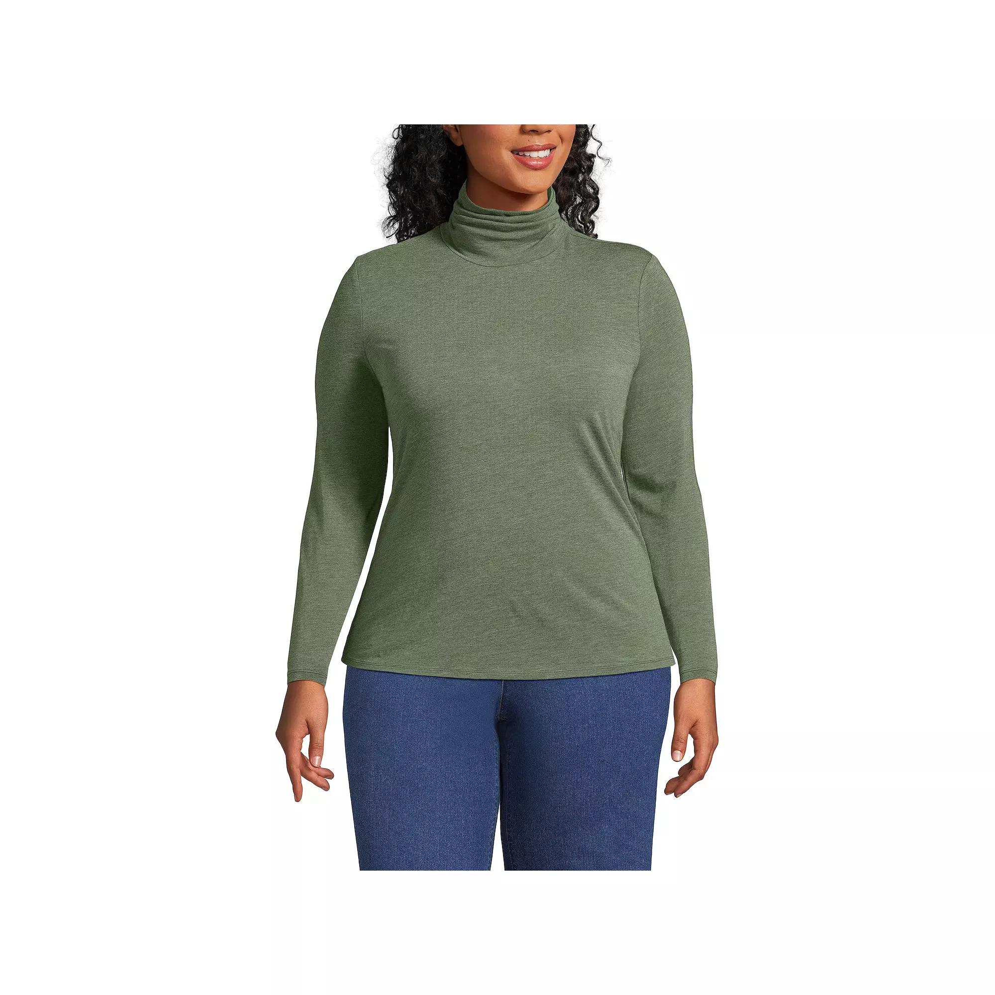 Plus Size Lands' End Lightweight Fitted Long Sleeve Turtleneck, Women's, Size: 1XL, Black Product Image