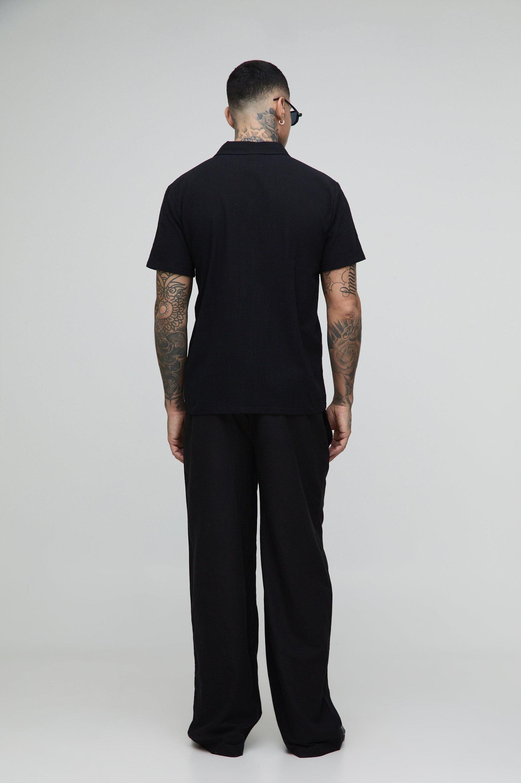 Tall Linen Look Elasticated Waist Baggy Trousers | boohooMAN USA Product Image