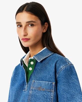 Oversized Denim Polo Shirt Product Image
