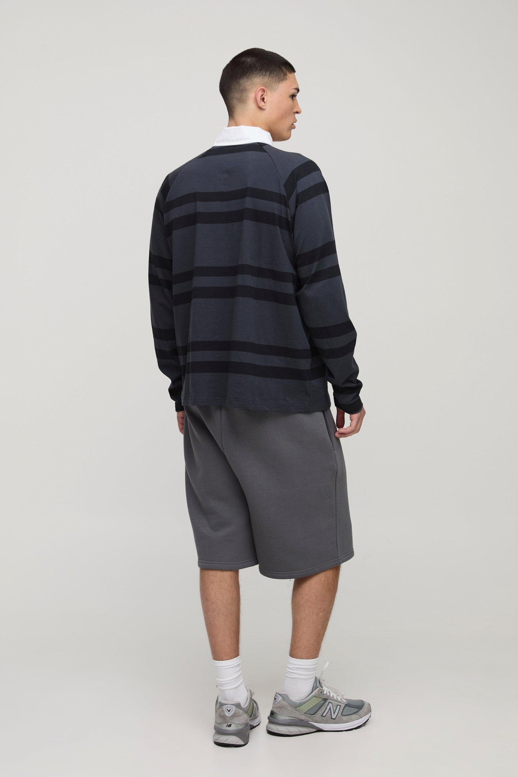 Oversized Worldwide Stripe Long Sleeve Interlock Polo | boohooMAN USA Product Image