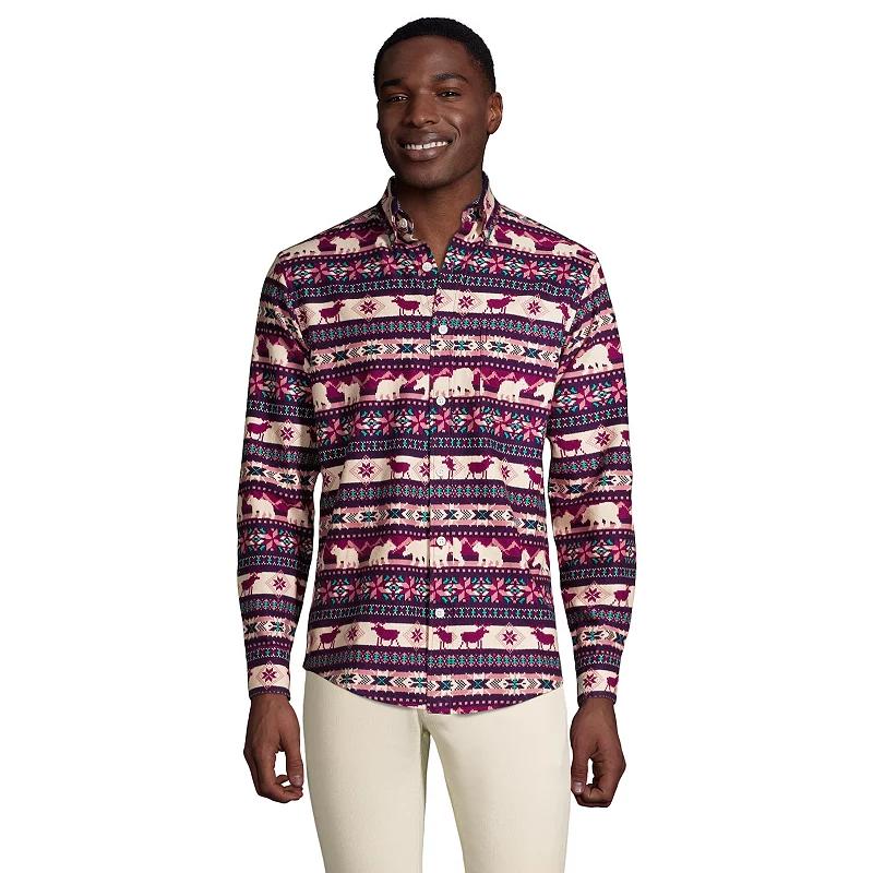 Men's Lands' End Traditional-Fit Flagship Flannel Button-Down Shirt, Size: Large, Outdoor Fairisle Product Image
