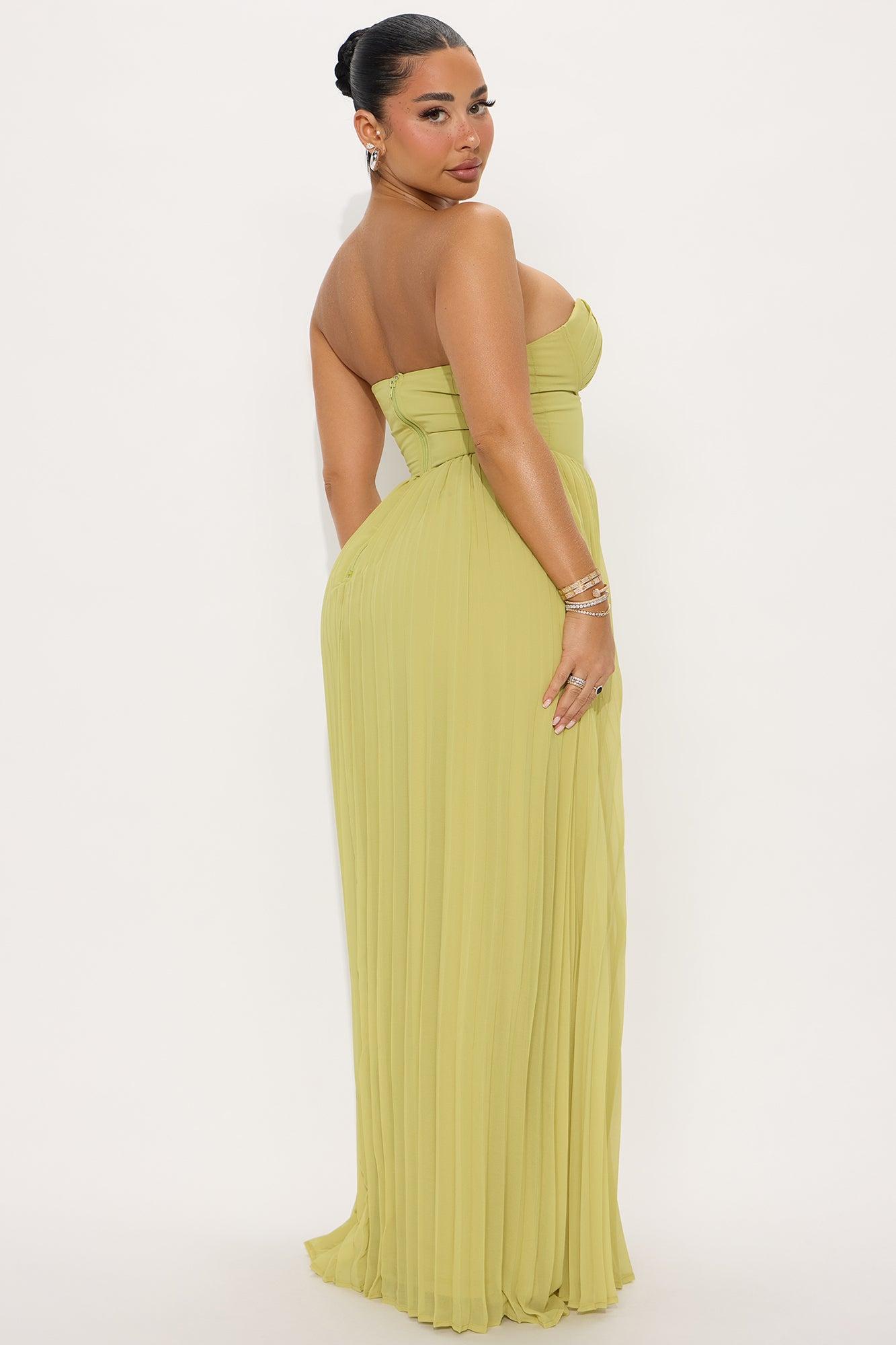 Stephanie Chiffon Pleated Gown - Chartreuse Product Image
