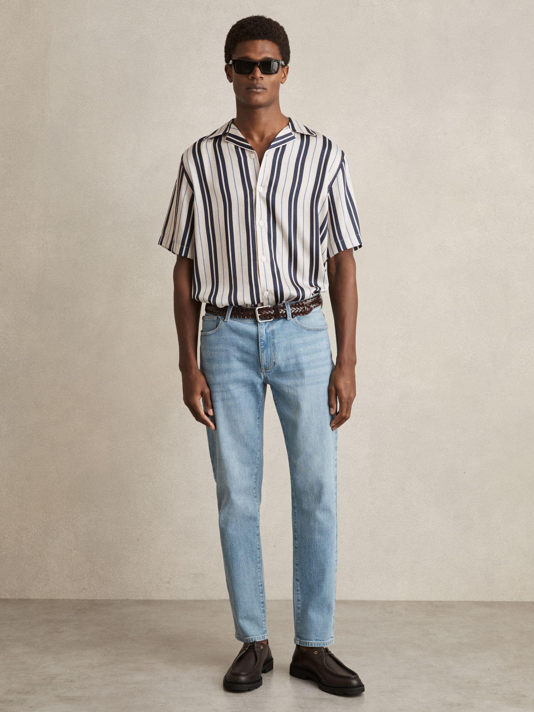 Wide-Stripe Cuban-Collar Shirt in White/Navy Product Image