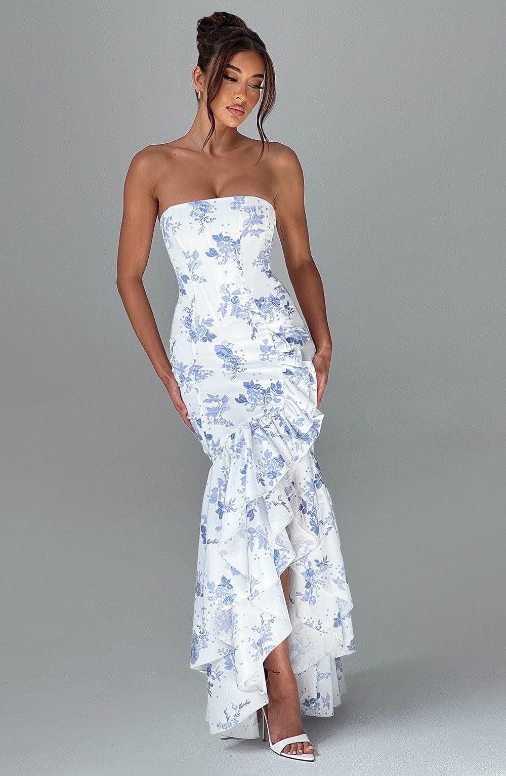 Angelina Maxi Dress - Blue Floral Print Product Image