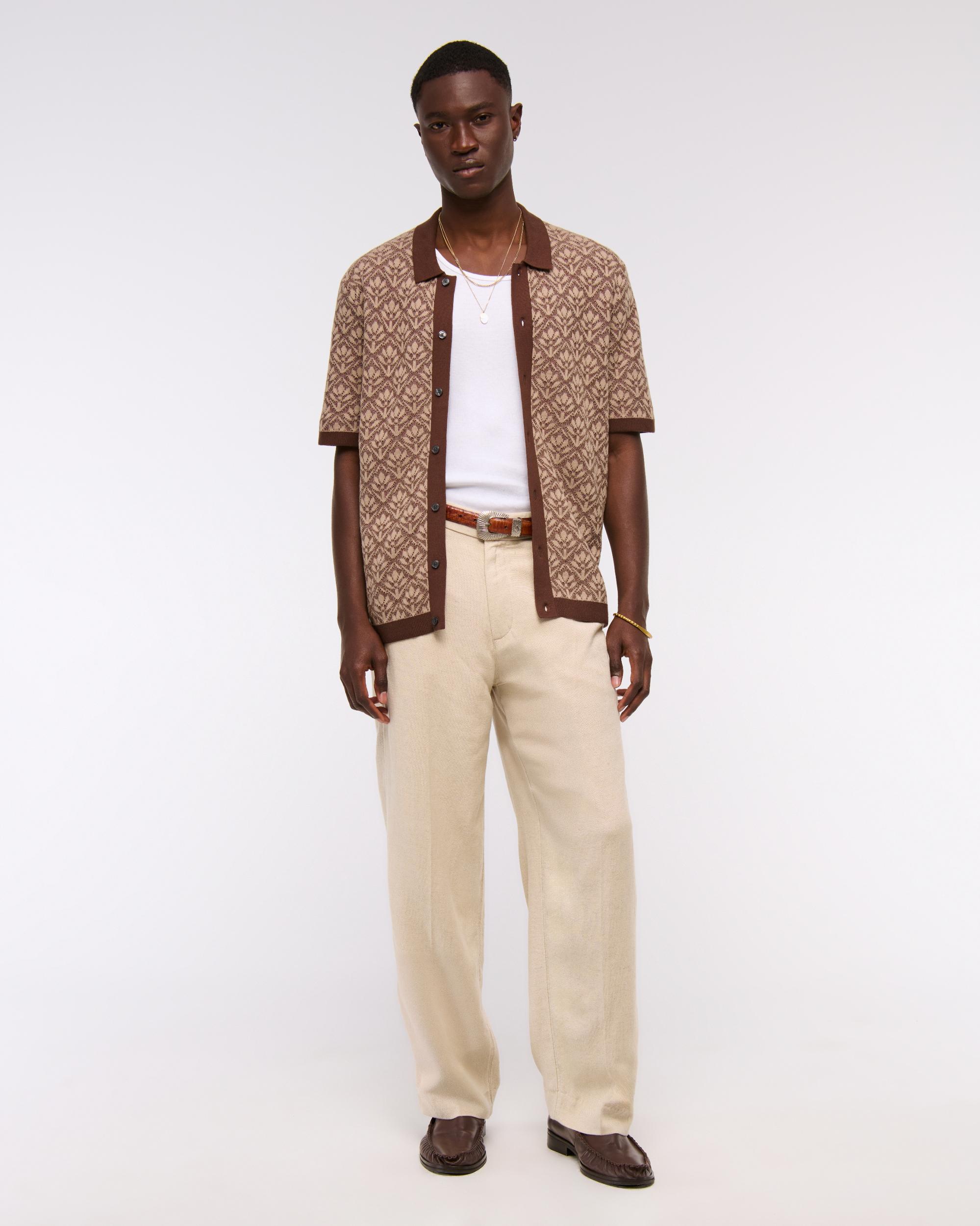 Jacquard Pattern Button-Through Sweater Polo Product Image