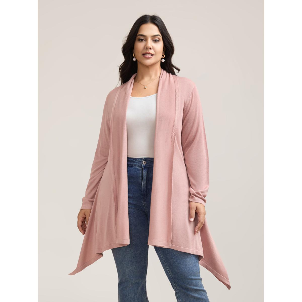 Plus Size Hi-Low Hem Open-Front Knit Cardigan Crepe Women Casual Loose Long Sleeve Everyday Cardigans BloomChic 22-24/3X Product Image