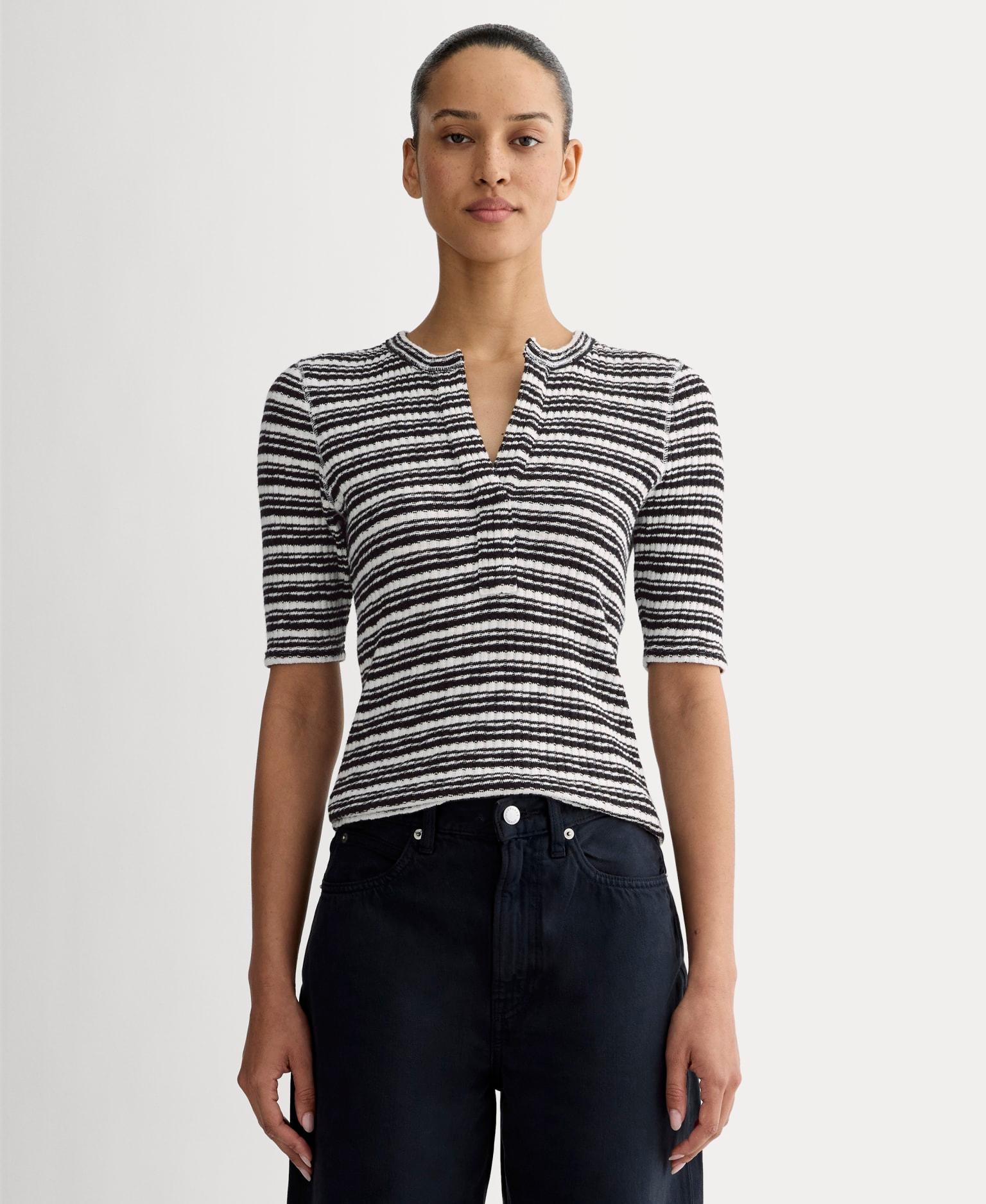 The Rib-Knit Short-Sleeve Henley Product Image
