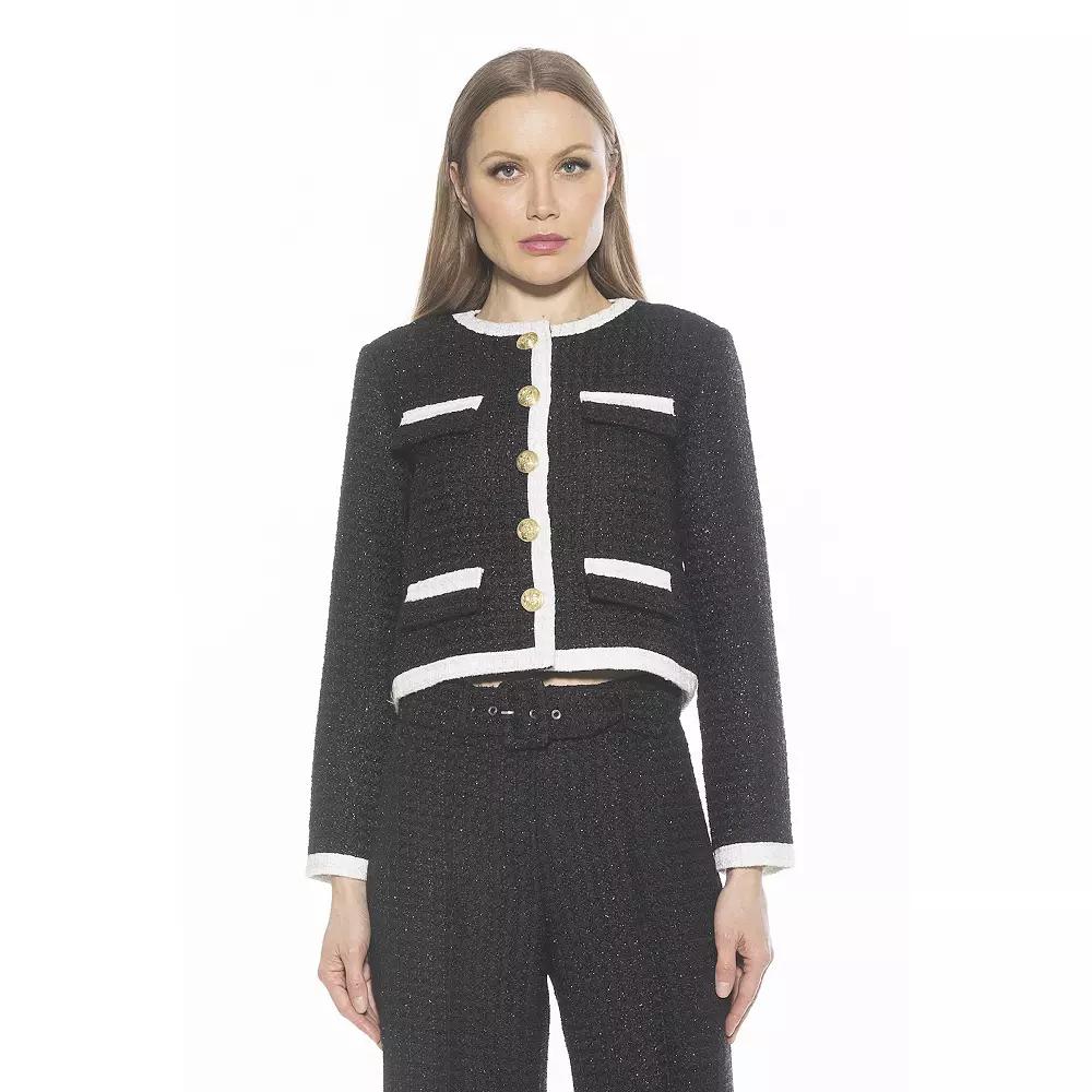 Women's ALEXIA ADMOR Rose Tweed Crewneck 3/4” Sleeve Jacket,  Product Image