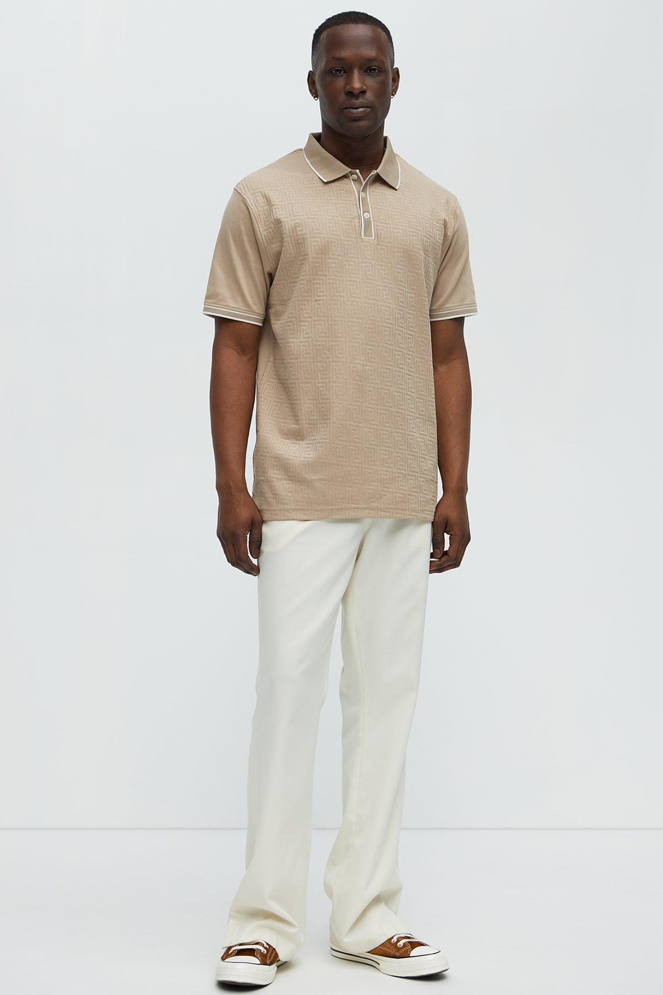 Geo Button Down Collar Textured Polo - Sand Product Image