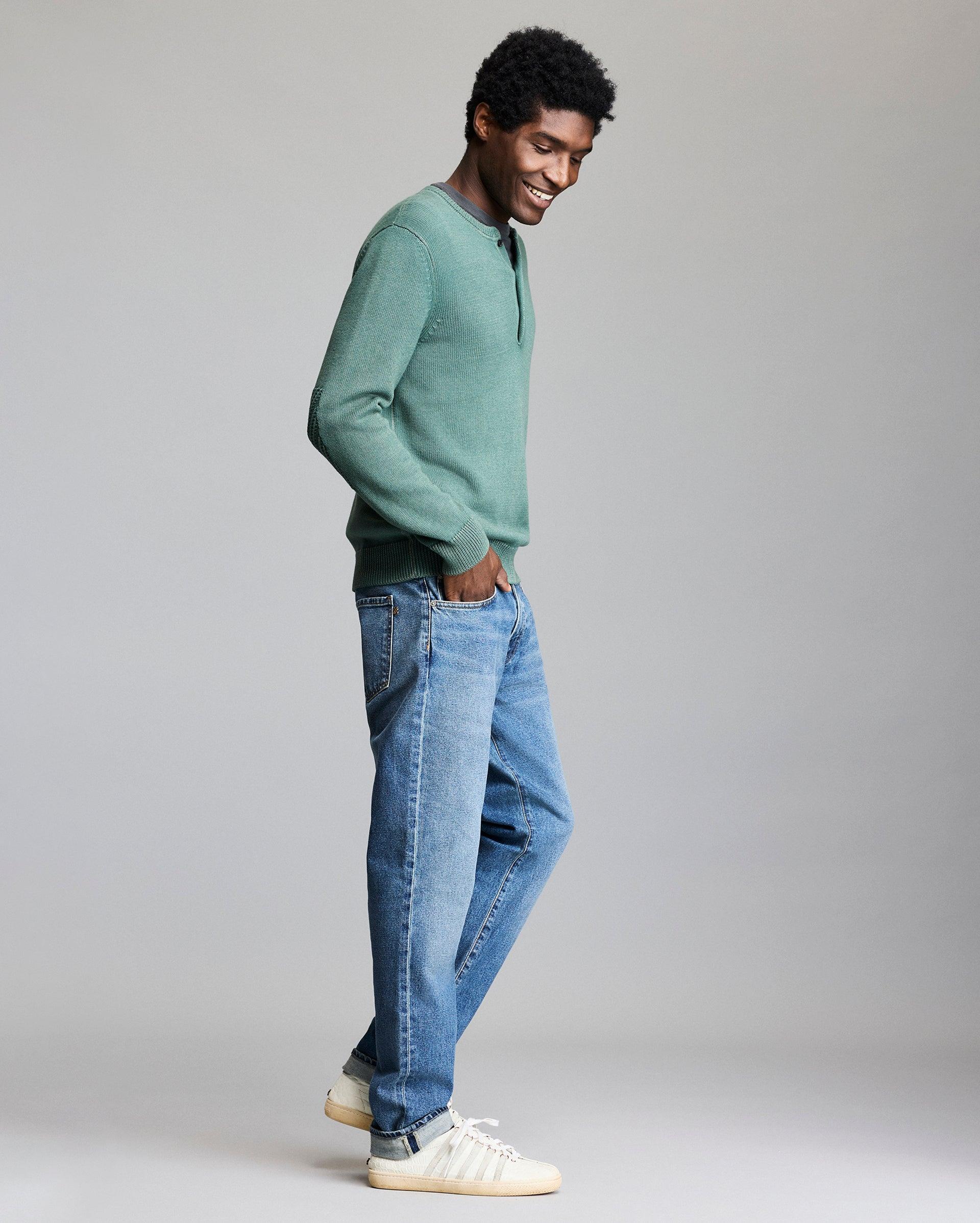 Garment-Dyed Henley Sweater -  Product Image