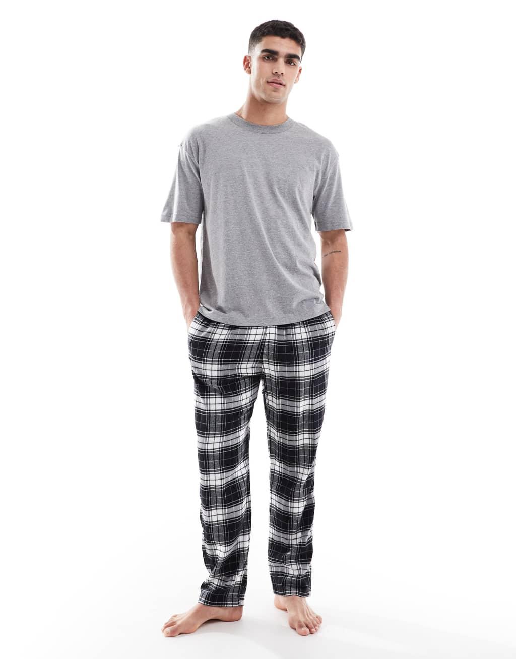 Hollister sleepwear short sleeve top & baggy pants set in gray/black check Product Image