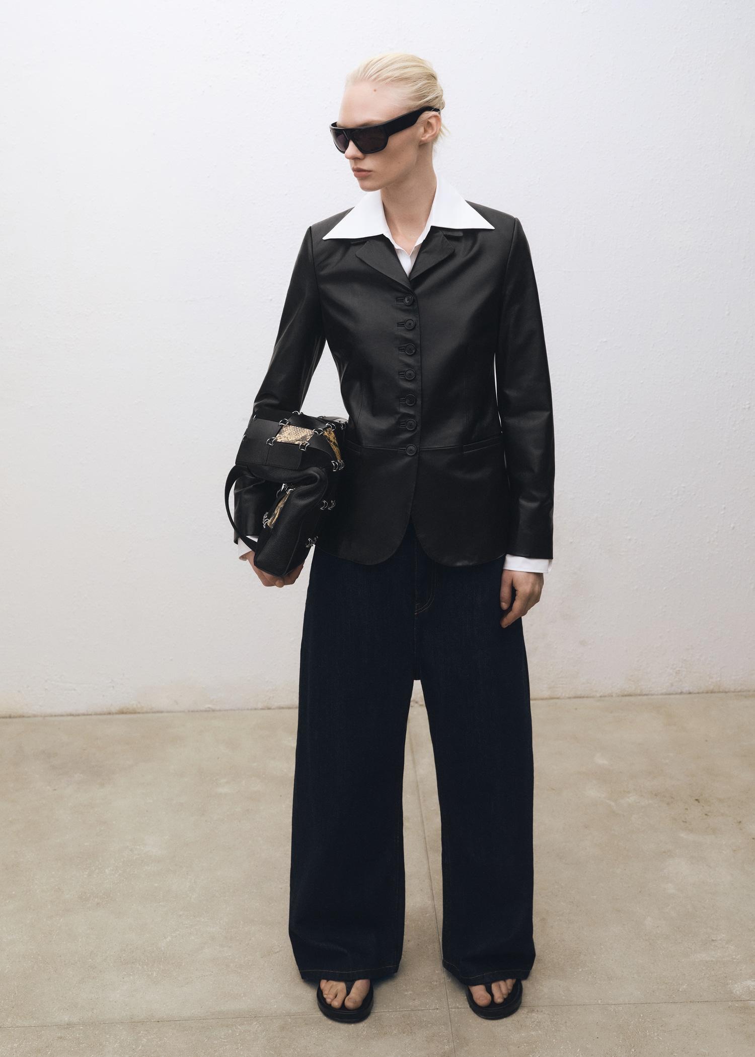 Leather blazer with buttons - Women | MANGO USA Product Image