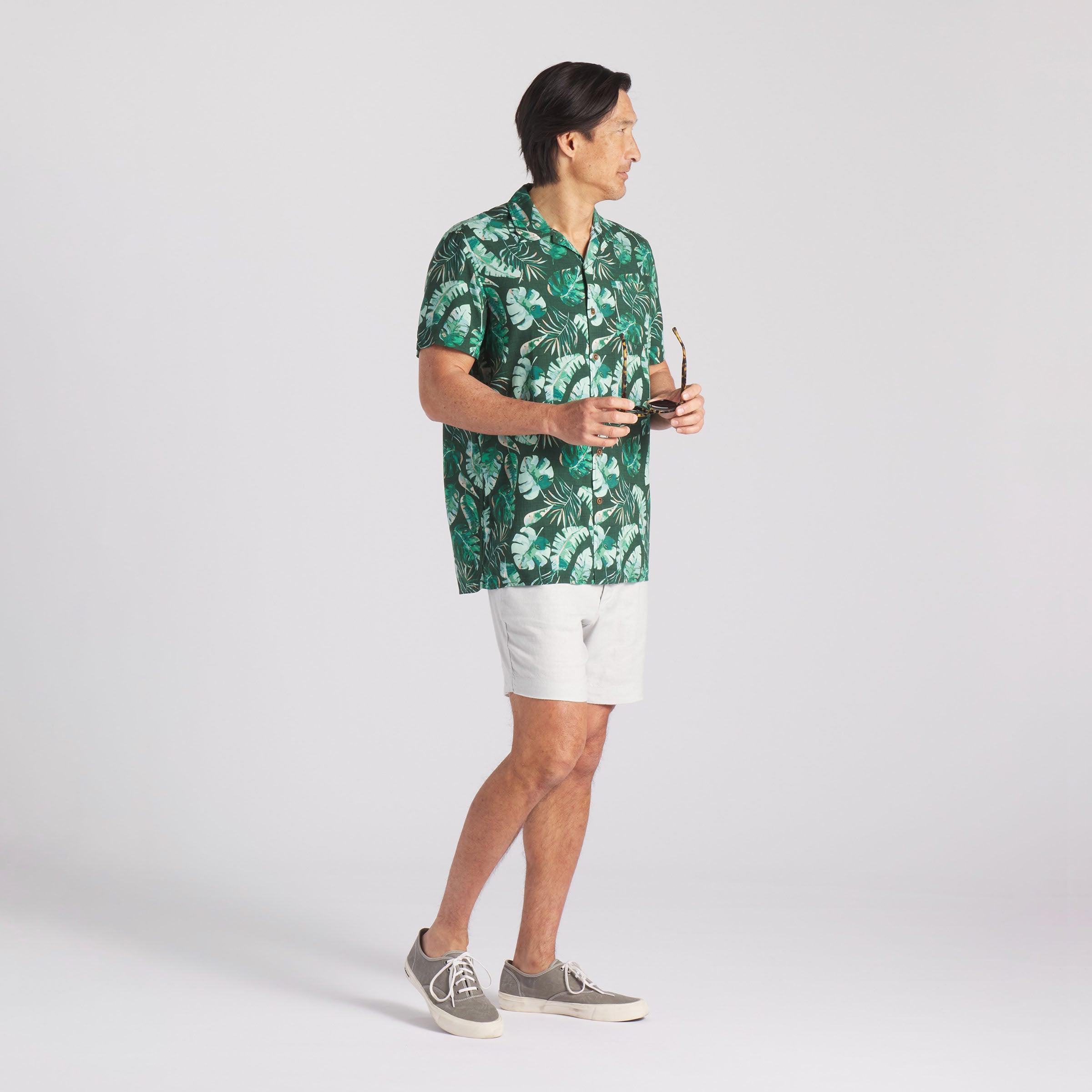 Vintage Hawaiian Camp Collar Shirt - Green Leaf Product Image