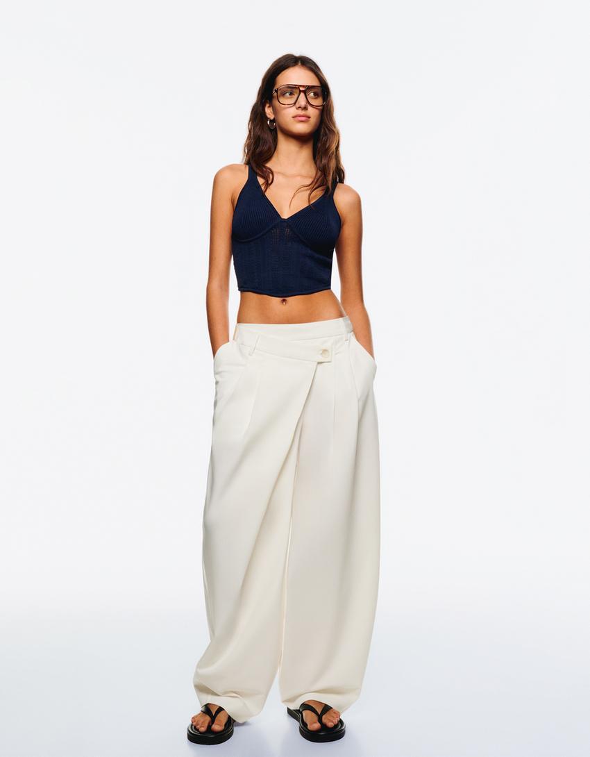 Tailored pants with crossover waistband Product Image