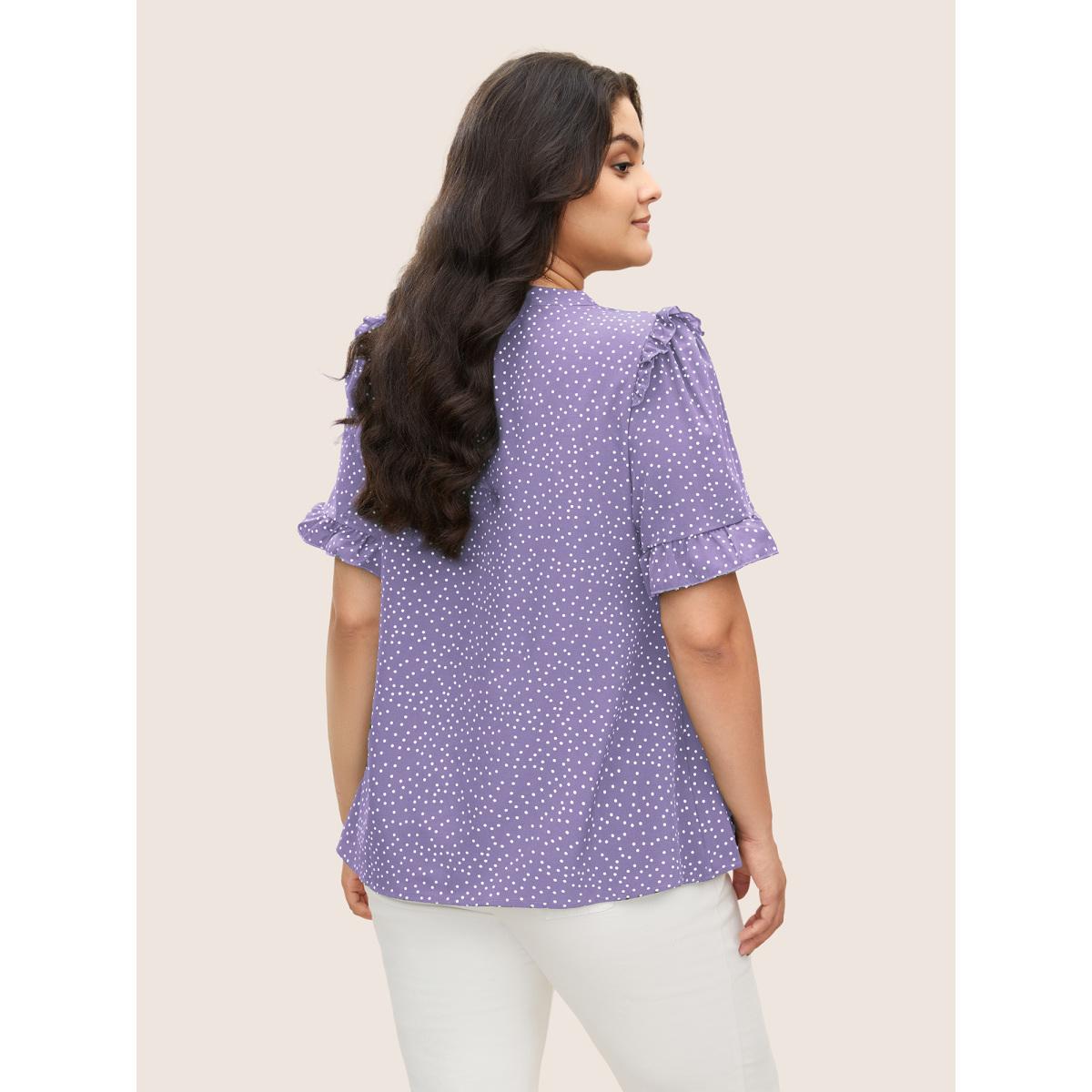 Polka Dot Ruffles Plus Size Women Blouses Elegance Casual Ruffles Ruffle Sleeve Short Sleeve V Neck Dailywear Blouses BloomChic Product Image