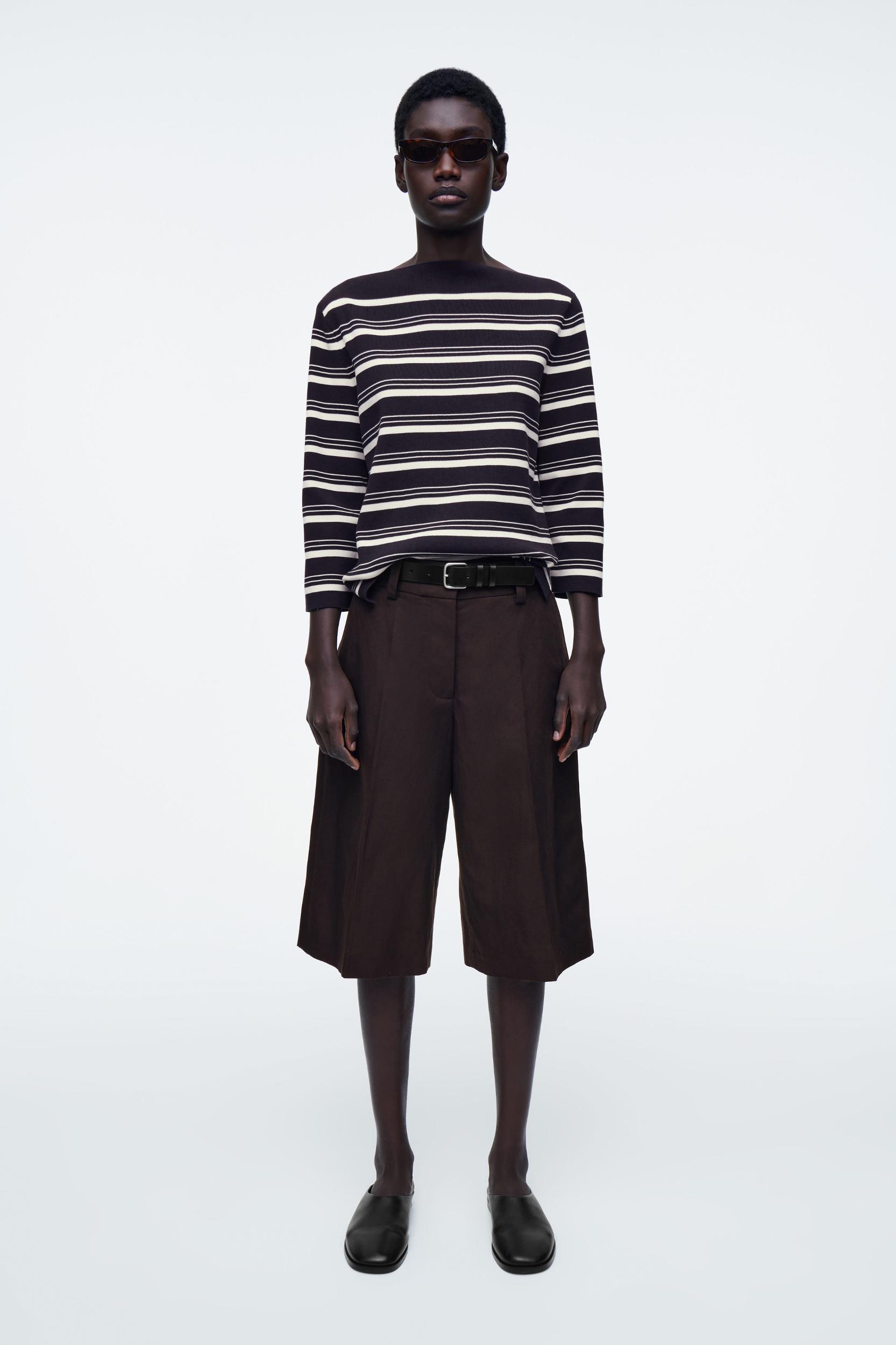 BOAT-NECK STRIPED COTTON SWEATER Product Image