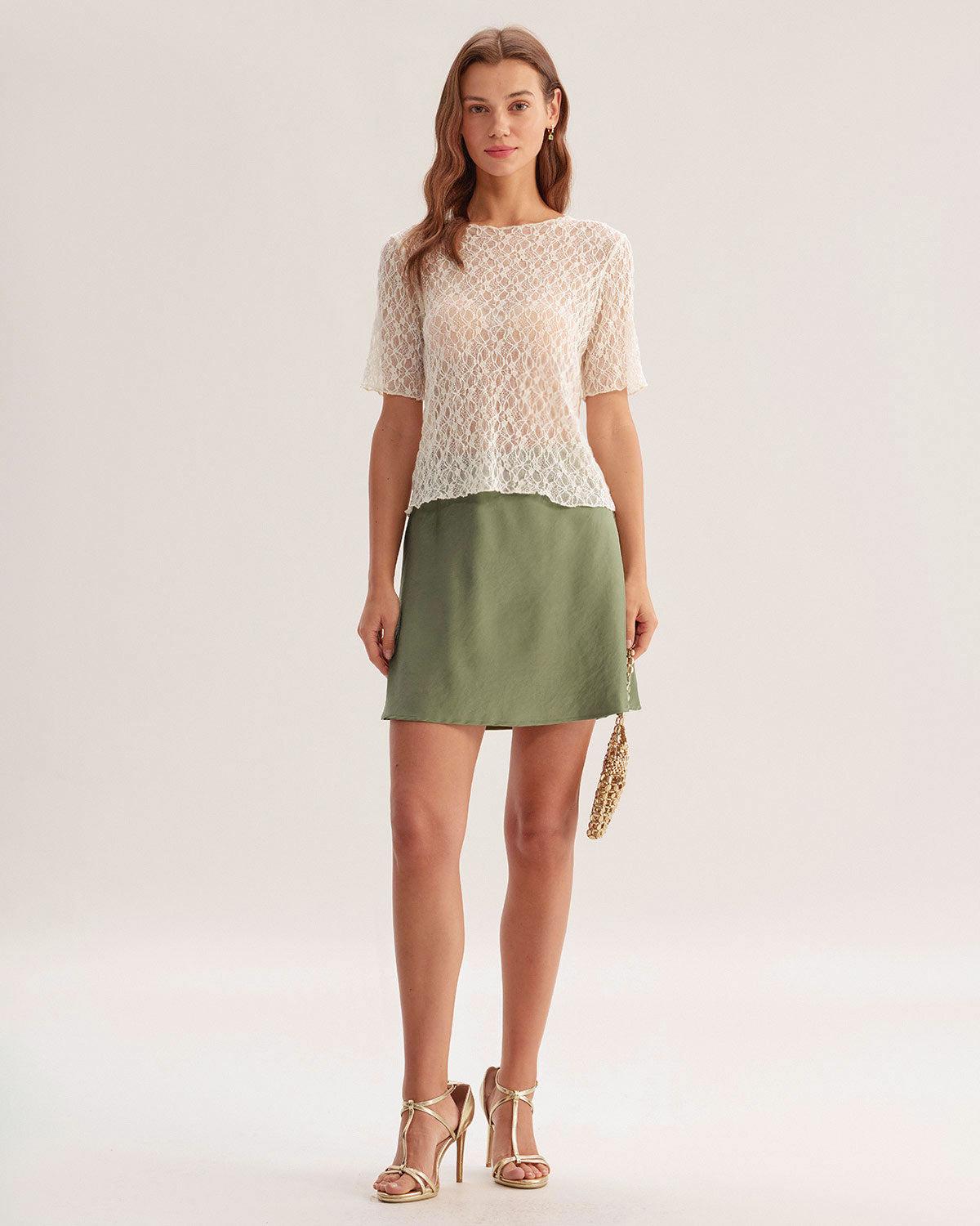 Beige Round Neck Textured Half Sleeve Tee Product Image