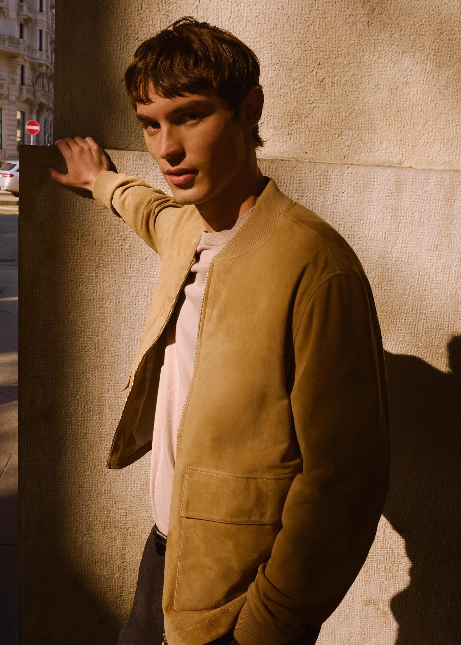 Suede leather bomber jacket - Men | MANGO USA Product Image