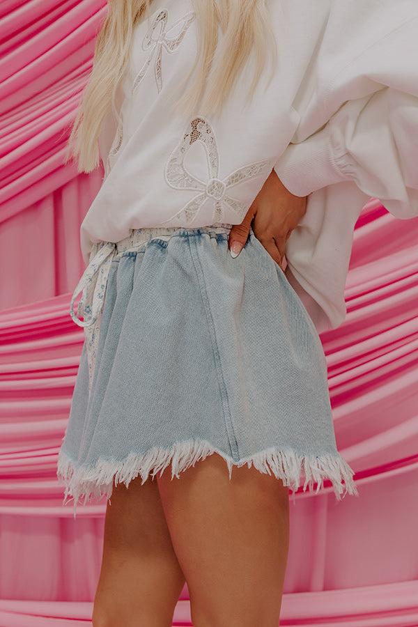 The Cherish High Waist Denim Skort in Light Wash Product Image