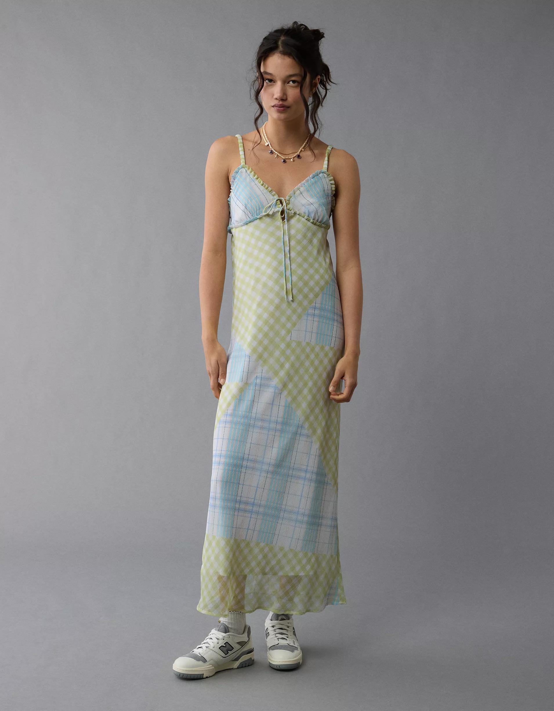 AE V-Neck Ruffle Midi Slip Dress Product Image