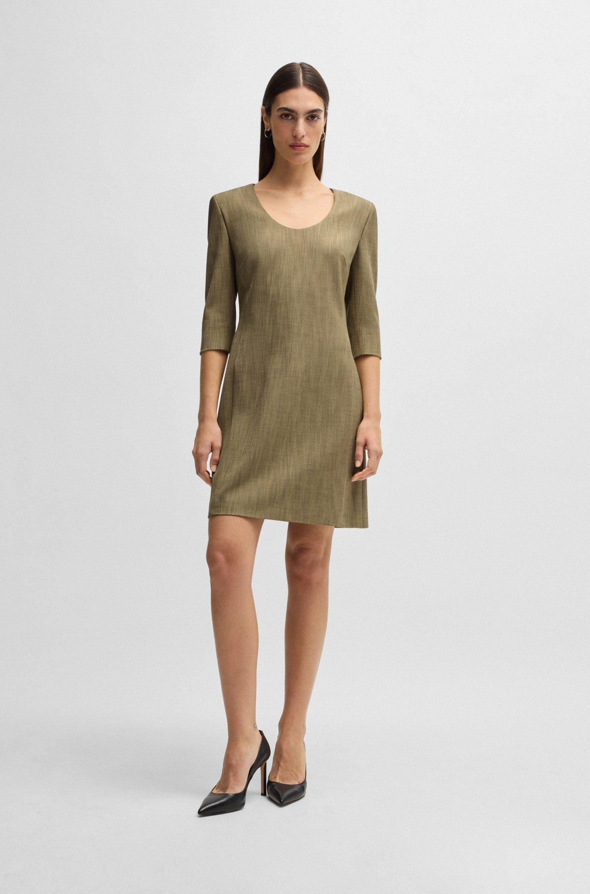 Scoop-neck dress in herringbone stretch fabric Product Image