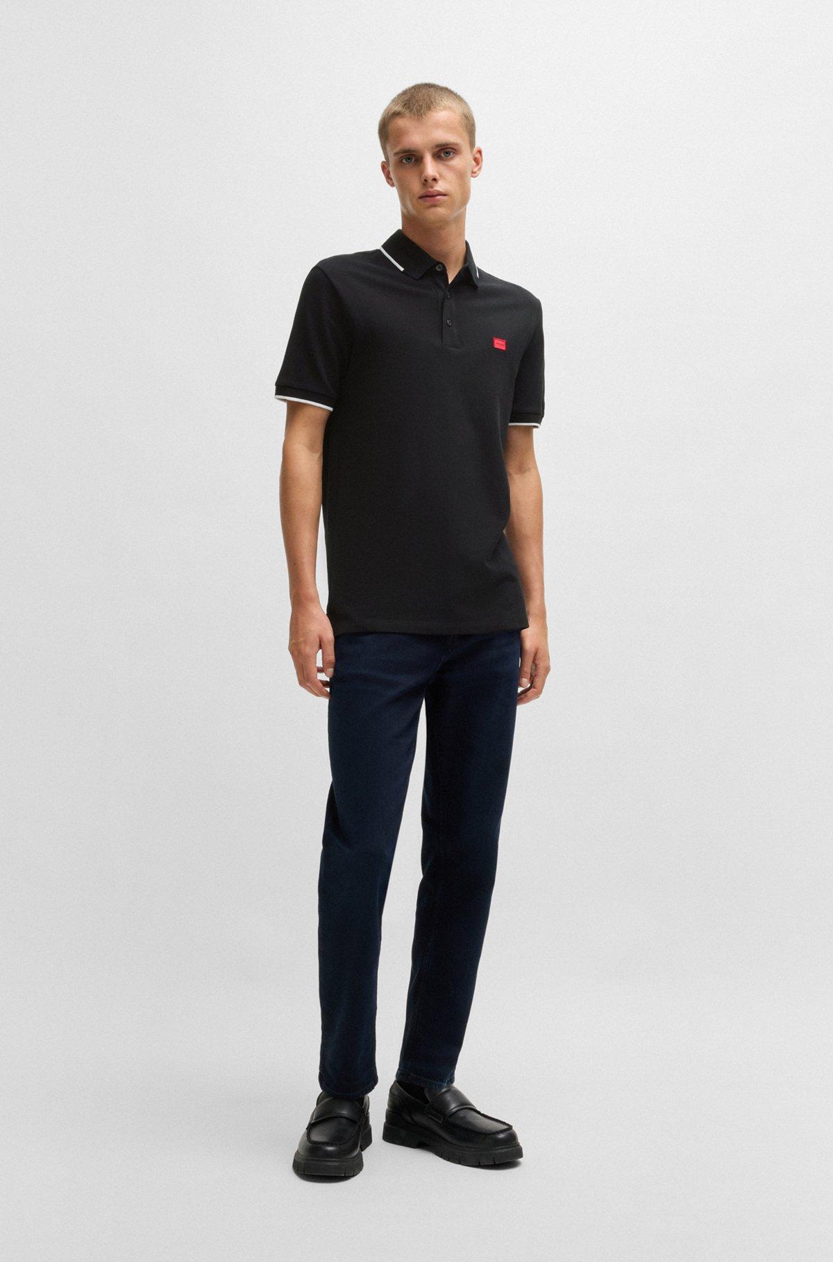 Slim-fit polo shirt with red logo label Product Image