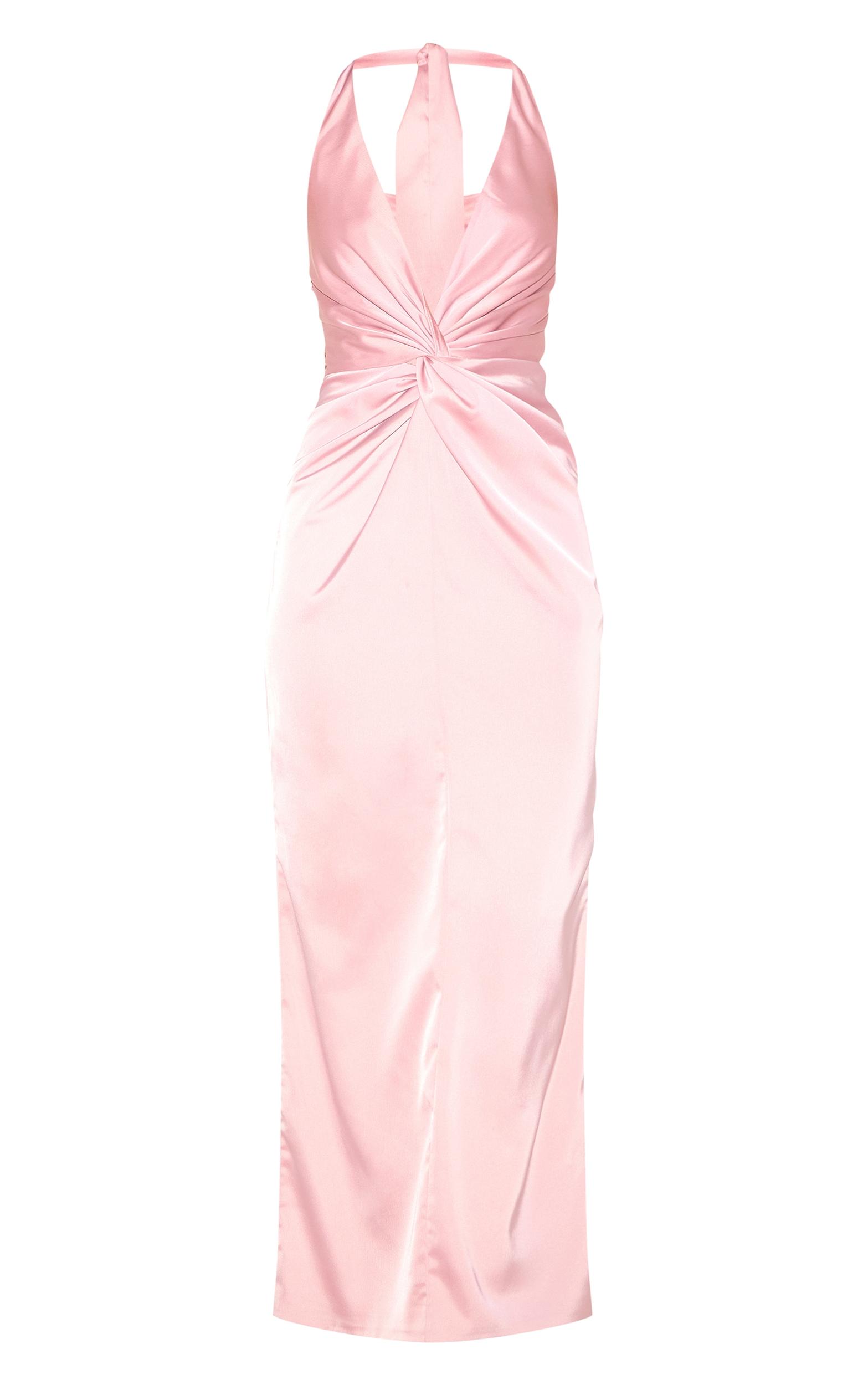 Pink Bridesmaid Satin Twist Detail Halterneck Maxi Dress Product Image