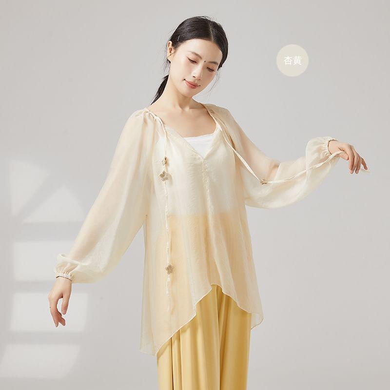 Long-Sleeve V-Neck Plain Dance Top Product Image