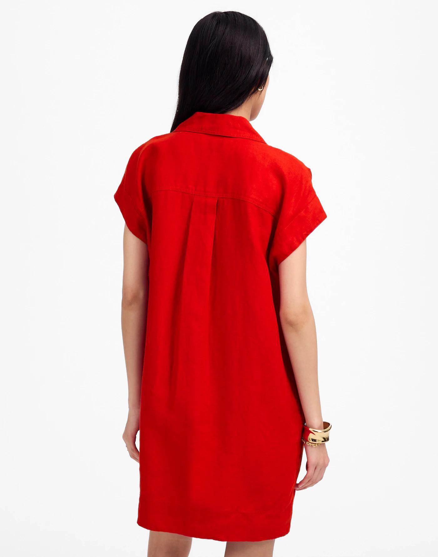 Utility Short-Sleeve Mini Shirtdress in 100% Linen Product Image