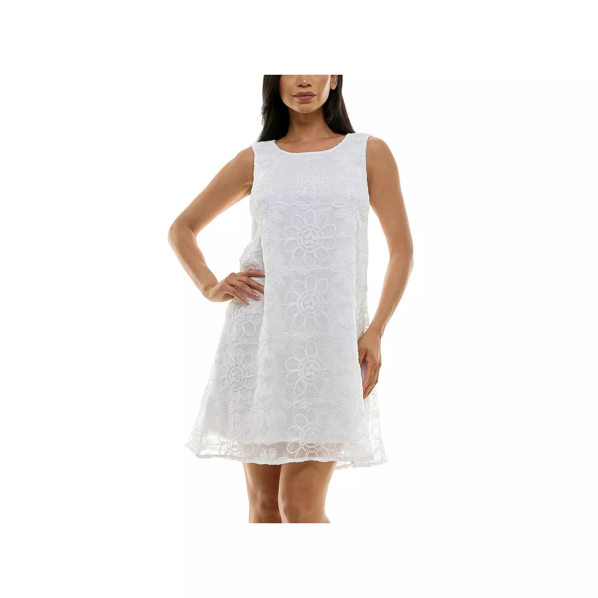 Women's Nina Leonard Floral Embroidered Sleeveless Float Dress,  Product Image