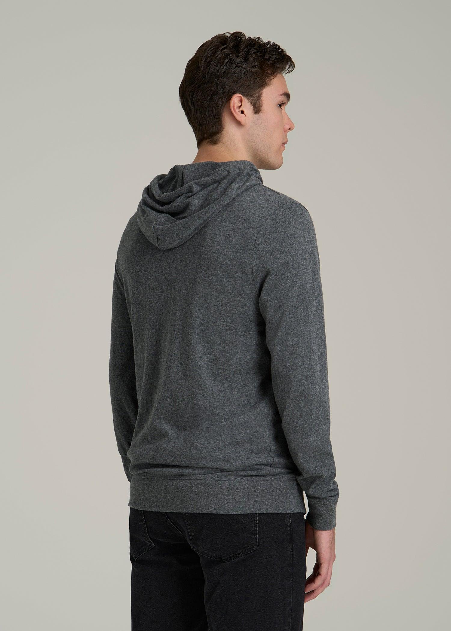 Long Sleeve Full Zip Jersey Hoodie for Tall Men in Charcoal Mix Male Product Image