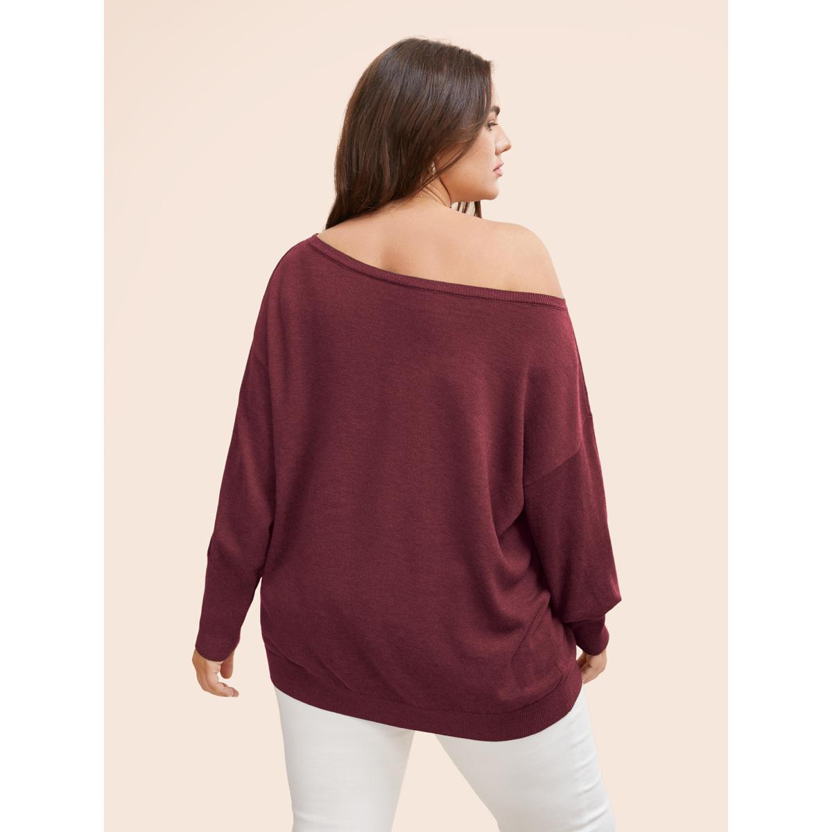 Plus Size Supersoft Essentials Boat Neck Drop Shoulder Pullover Deepred Women Elegant Long Sleeve Boat Neck Everyday Pullovers BloomChic 28/5X Product Image