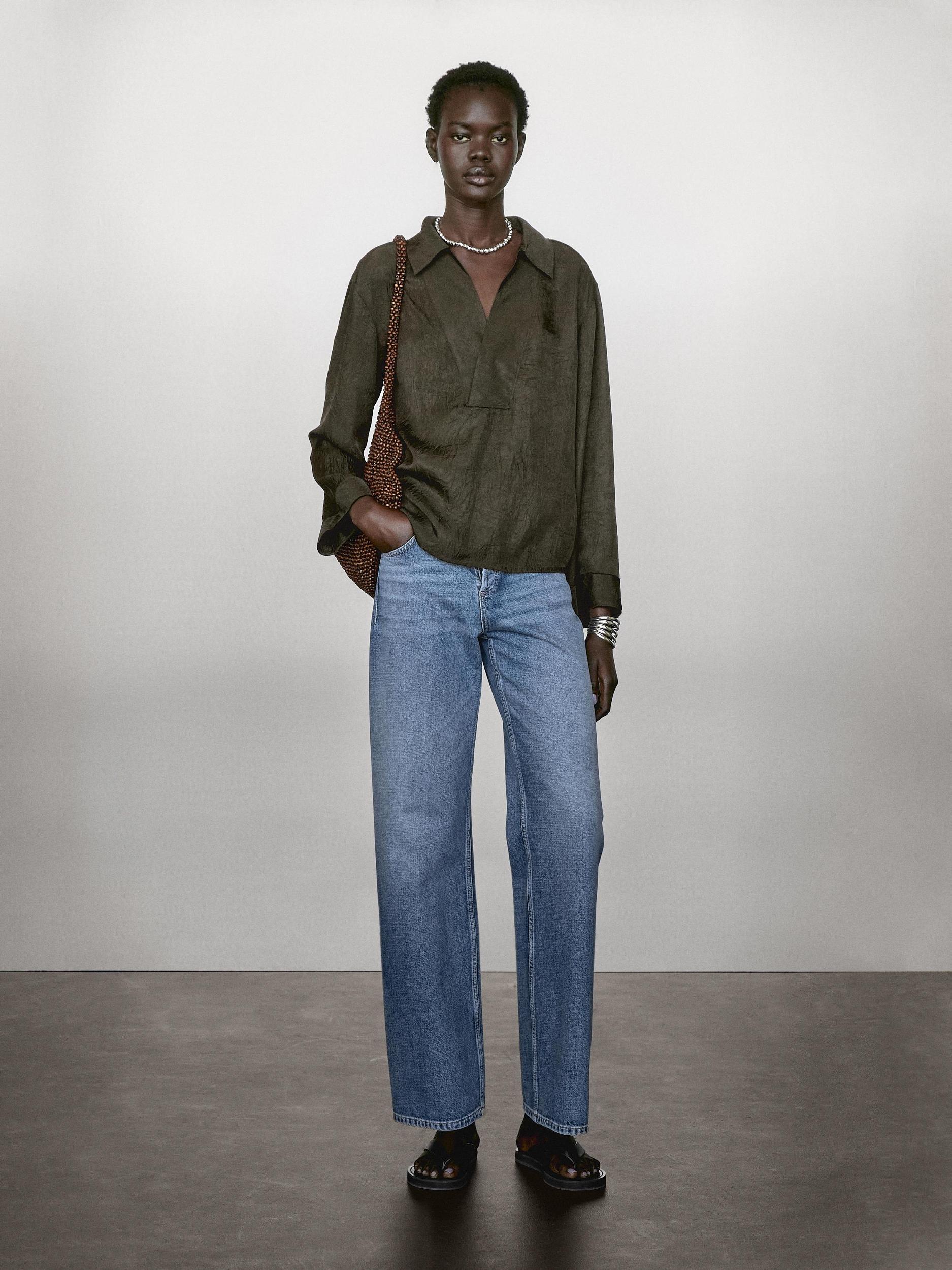 Flowing blouse with polo collar Product Image