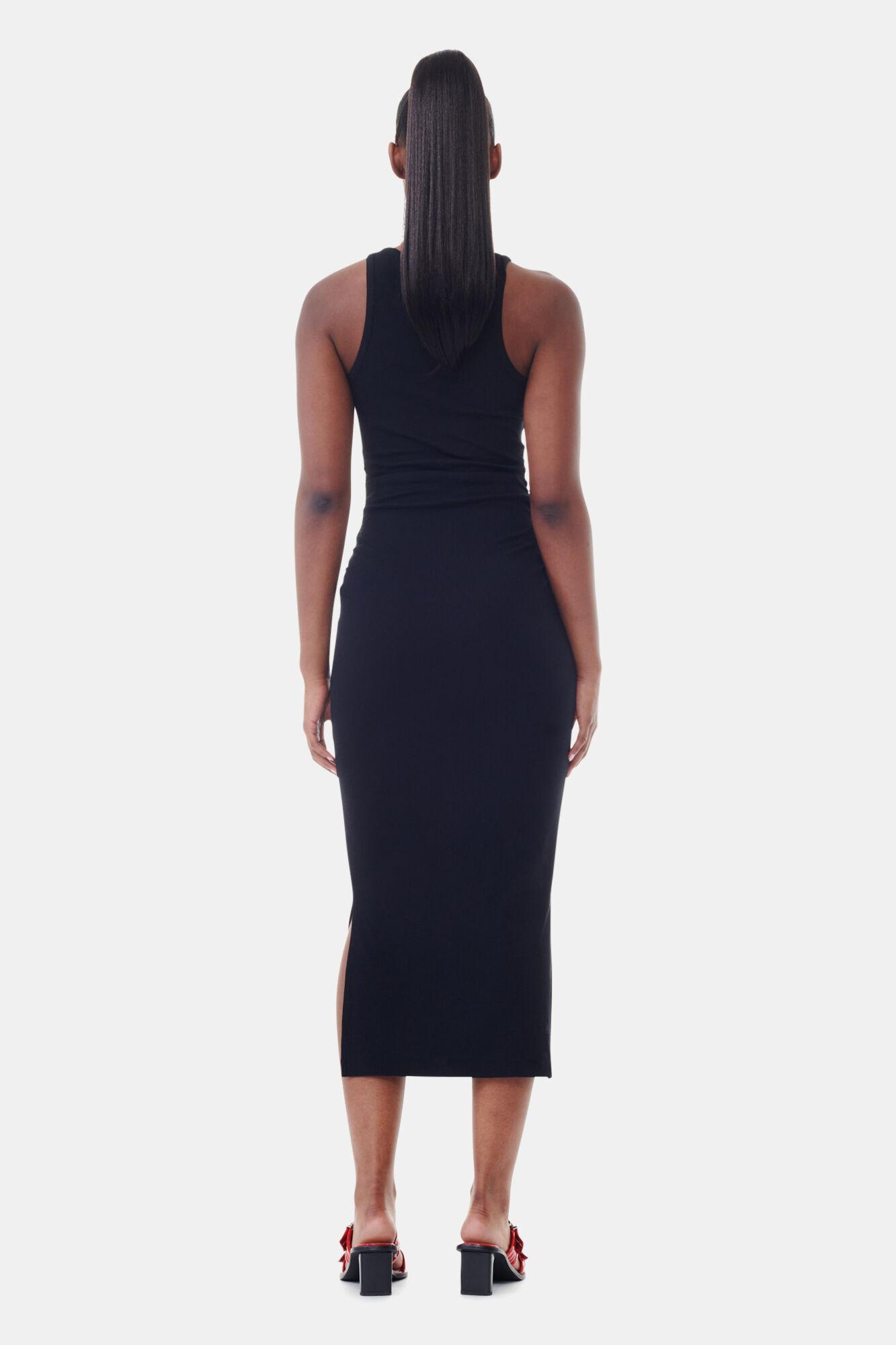 Black Soft Cotton Rib Tank Top Long Dress Product Image