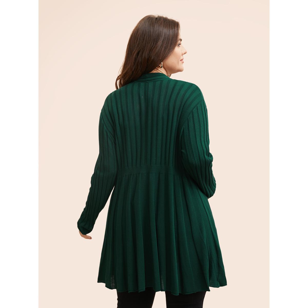 Plus Size Plain Textured Kimono Collar Cardigan DarkGreen Women Timeless Loose Long Sleeve Elegant Cardigans BloomChic 22-24/3X Product Image