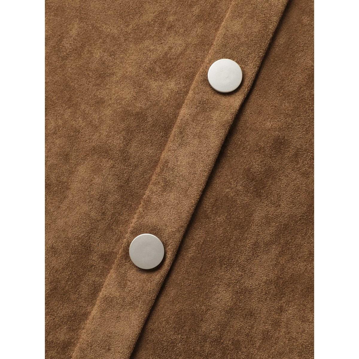 Plus Size Suede Button Placket Sweetheart Midi Dress Browncoffeecolor Women Boho Square Neck Sleeveless Curvy BloomChic 12/L Product Image